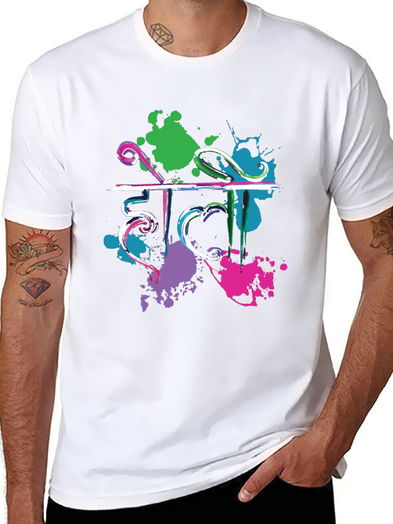 Holi Festival Splatter Graphic Tee - Black