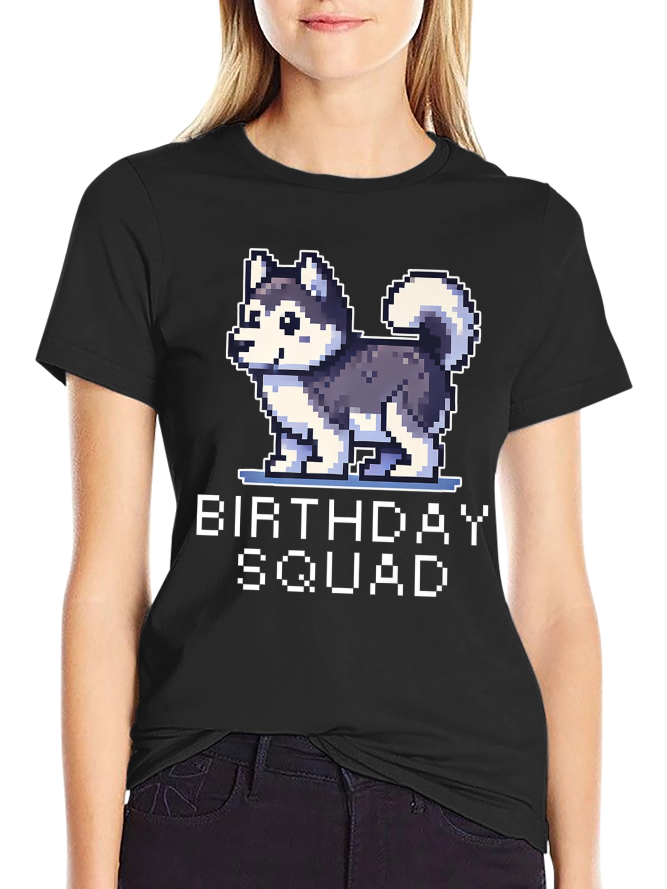 Birthday Squad Husky Pixel Art T-Shirt