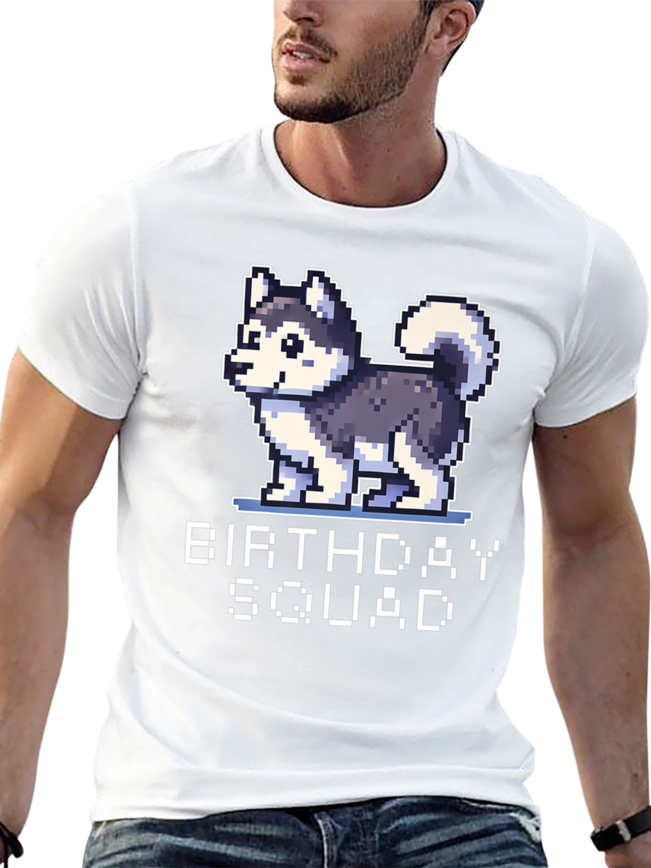 Birthday Squad Husky Pixel Art T-Shirt
