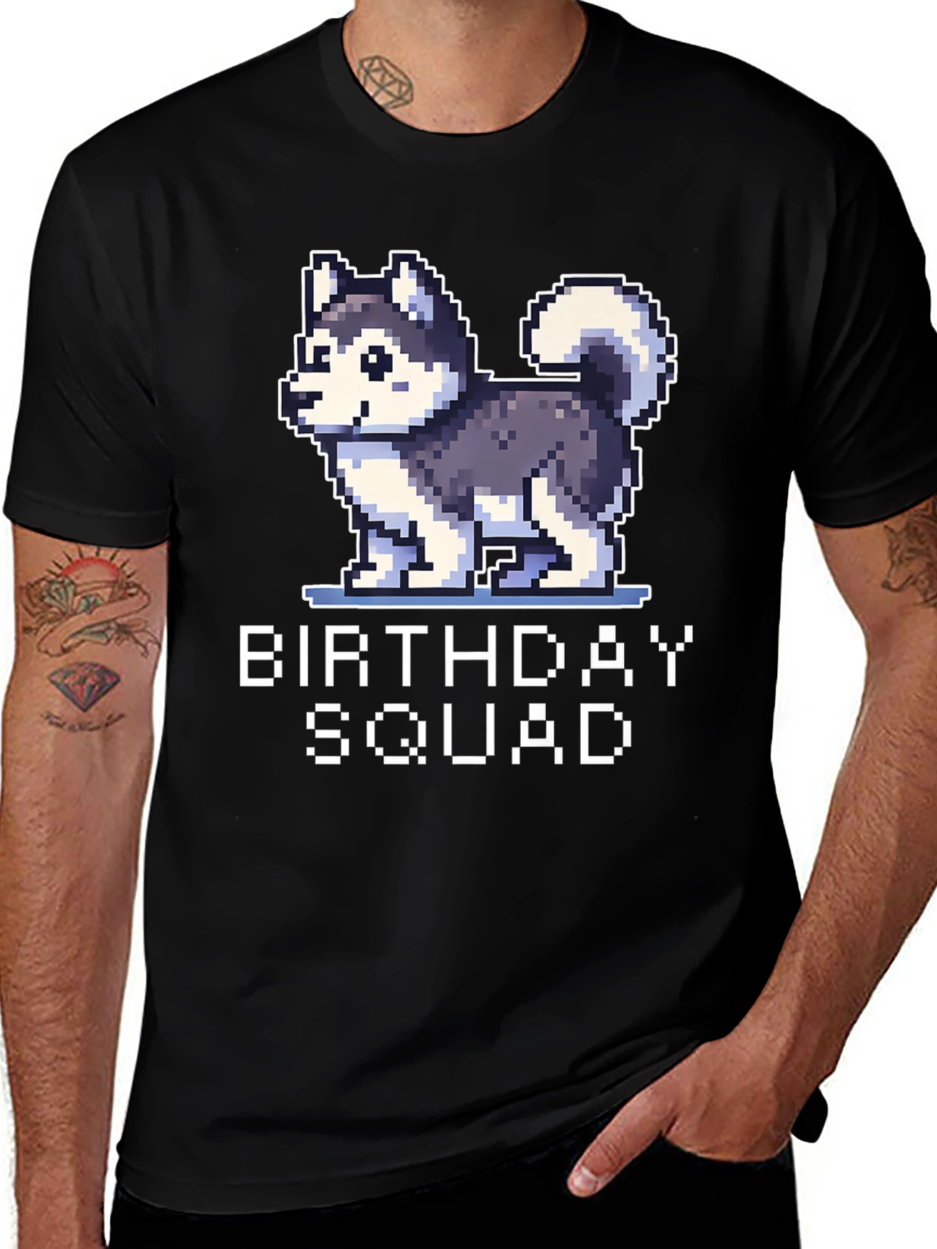 Birthday Squad Husky Pixel Art T-Shirt