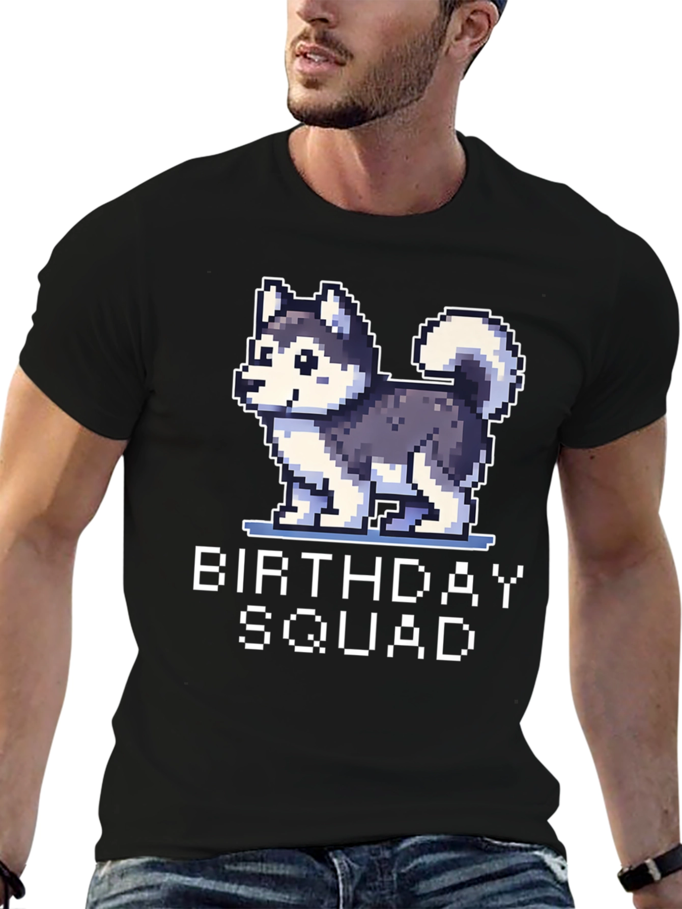 Birthday Squad Husky Pixel Art T-Shirt