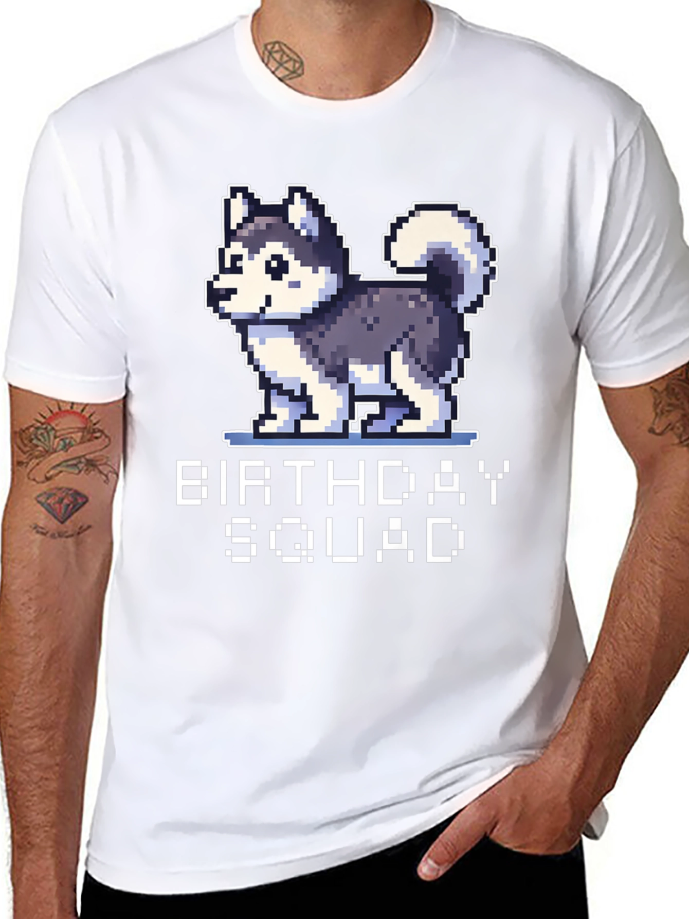 Birthday Squad Husky Pixel Art T-Shirt