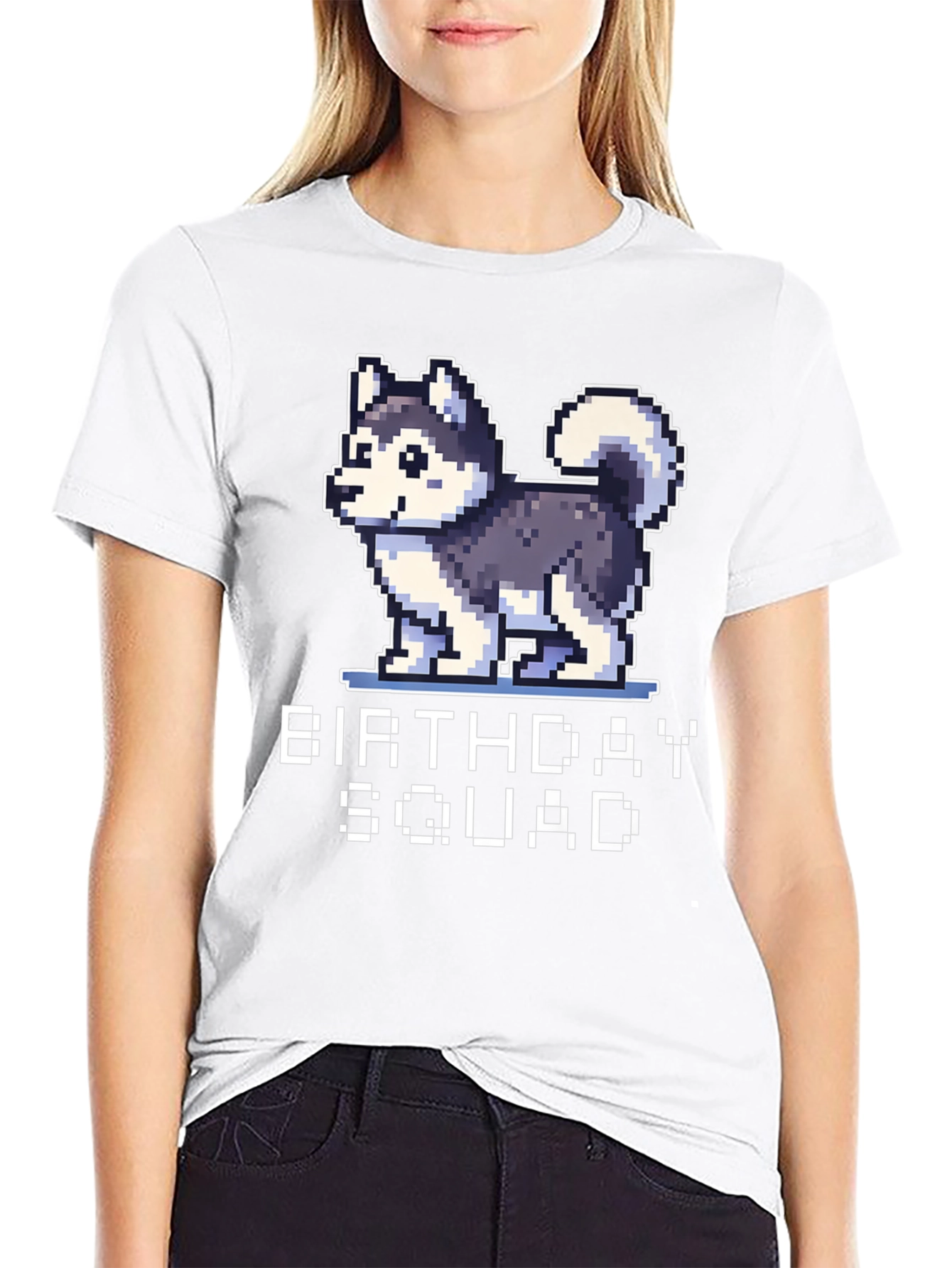 Birthday Squad Husky Pixel Art T-Shirt