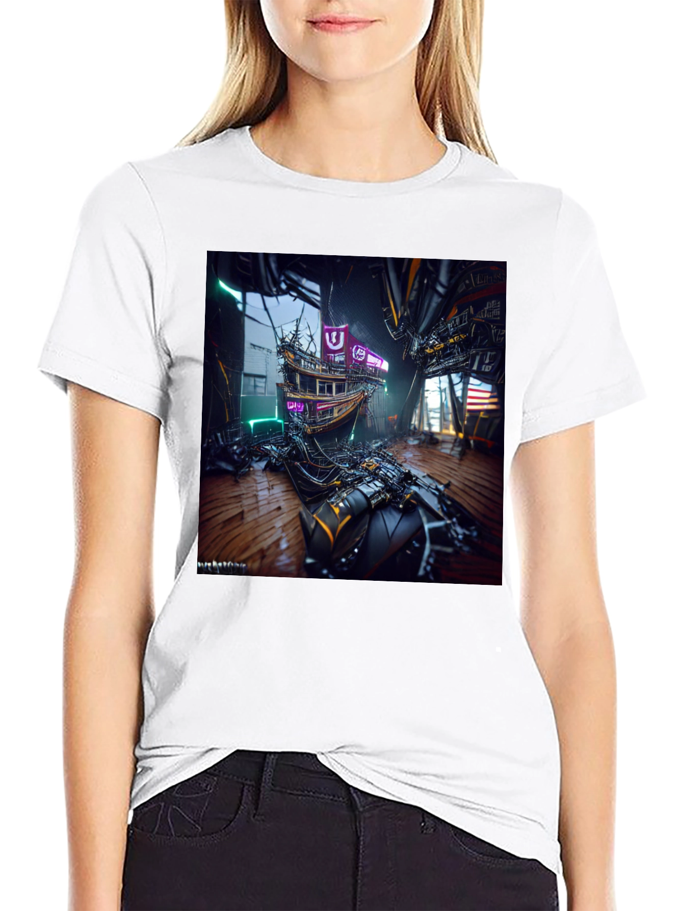 Cyberpunk Shipwreck Graphic Tee - Futuristic Style