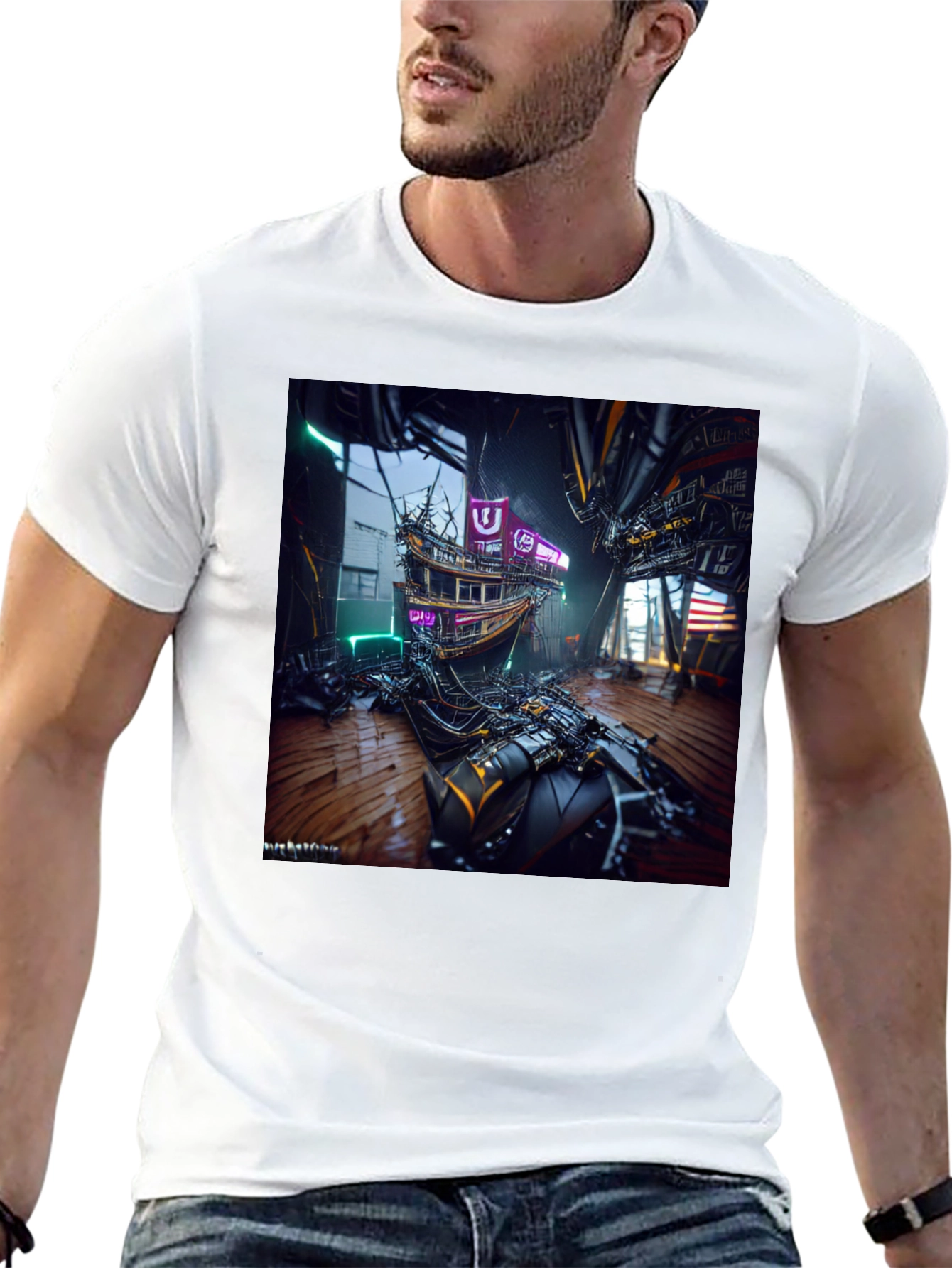 Cyberpunk Shipwreck Graphic Tee - Futuristic Style