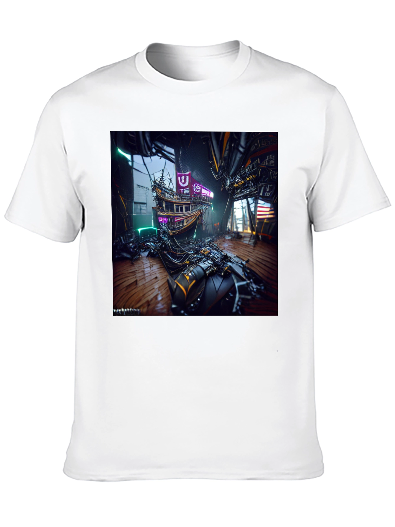 Cyberpunk Shipwreck Graphic Tee - Futuristic Style