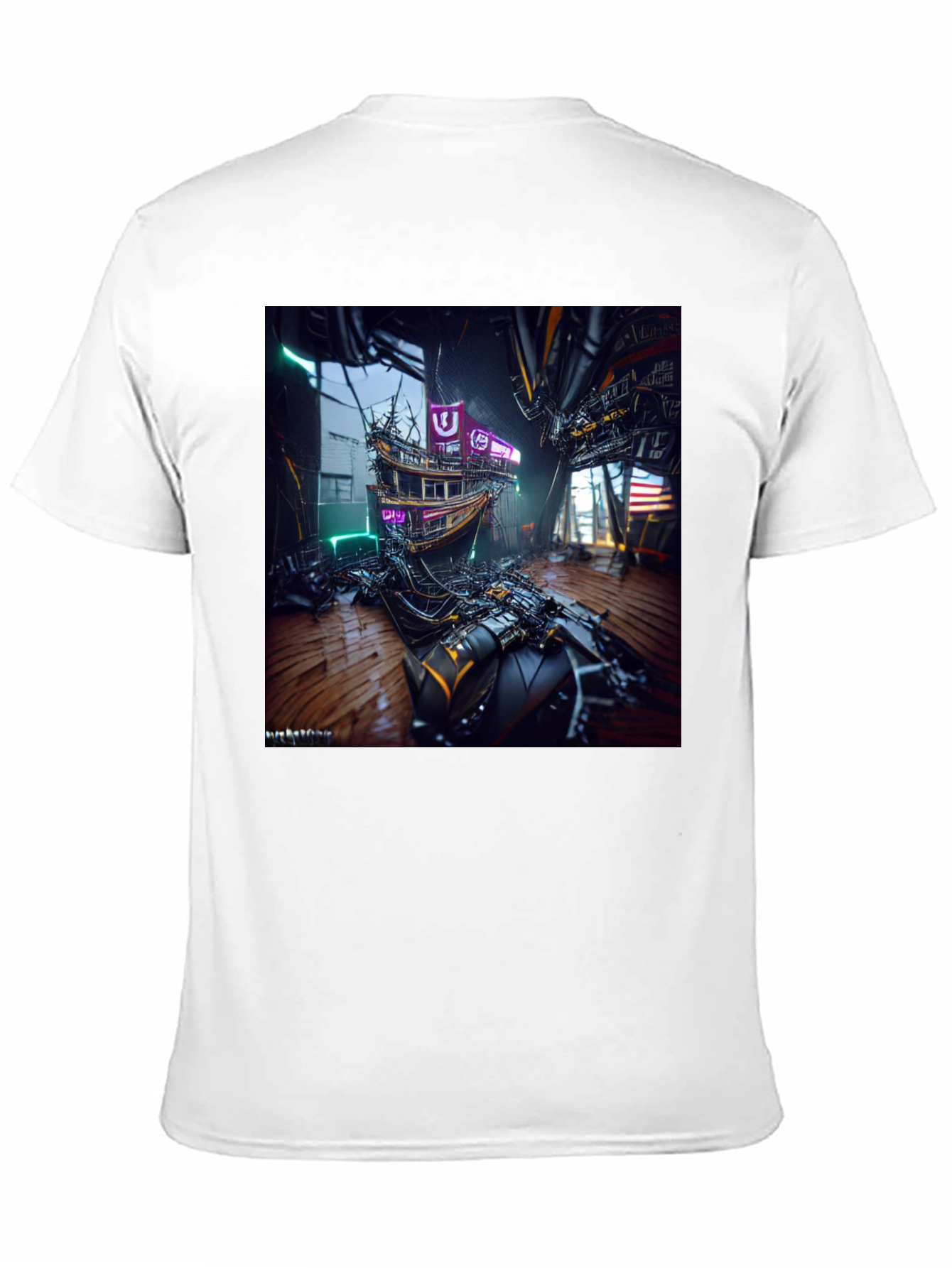 Cyberpunk Shipwreck Graphic Tee - Futuristic Style