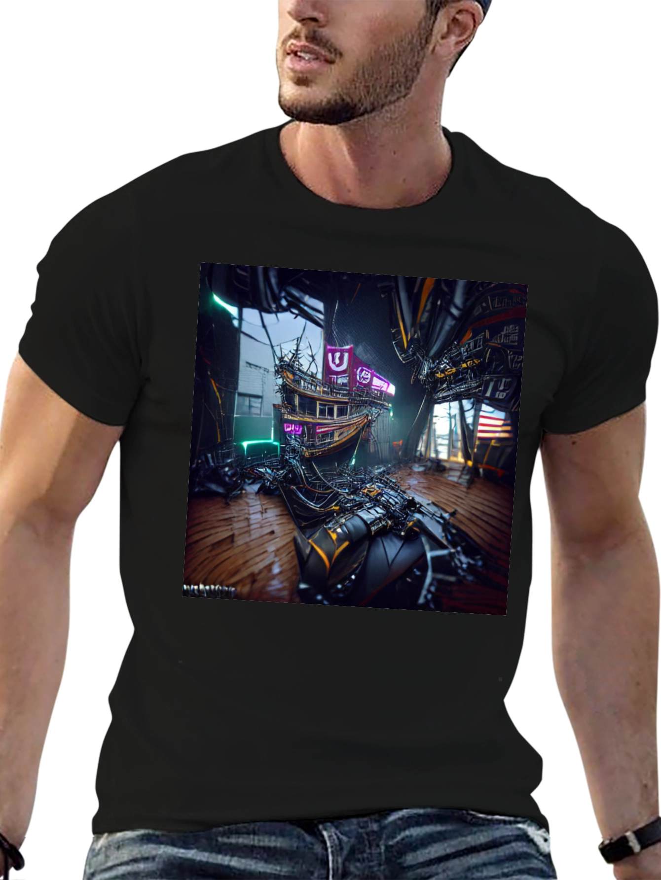 Cyberpunk Shipwreck Graphic Tee - Futuristic Style