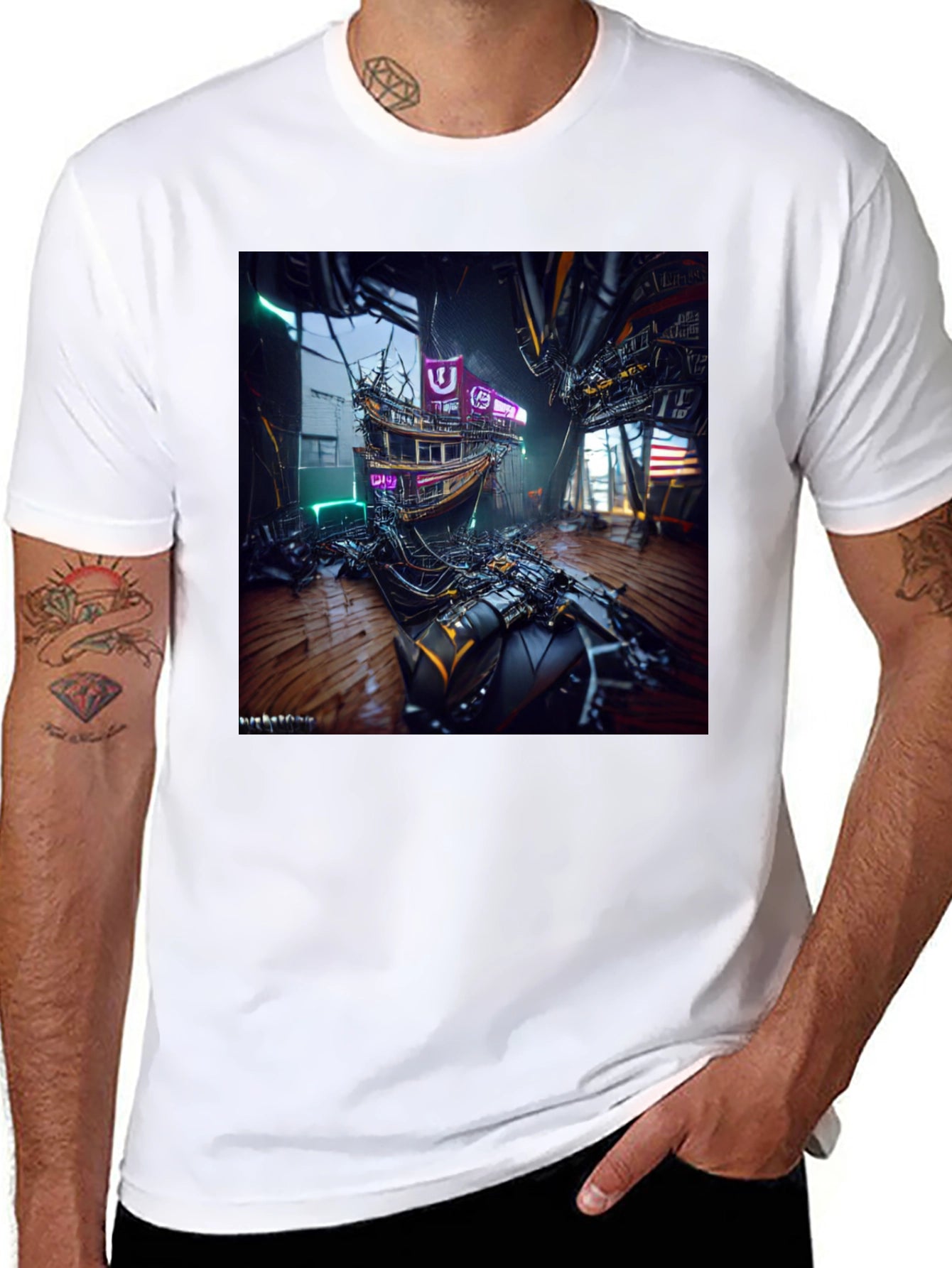 Cyberpunk Shipwreck Graphic Tee - Futuristic Style