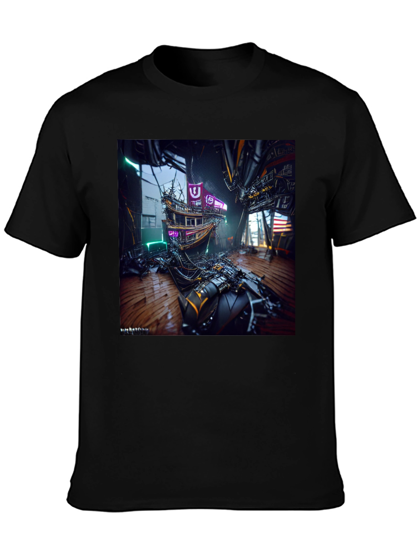 Cyberpunk Shipwreck Graphic Tee - Futuristic Style