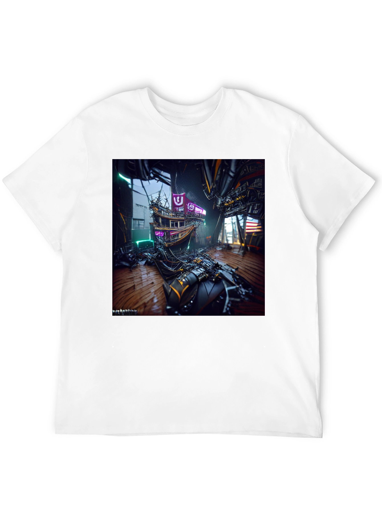 Cyberpunk Shipwreck Graphic Tee - Futuristic Style