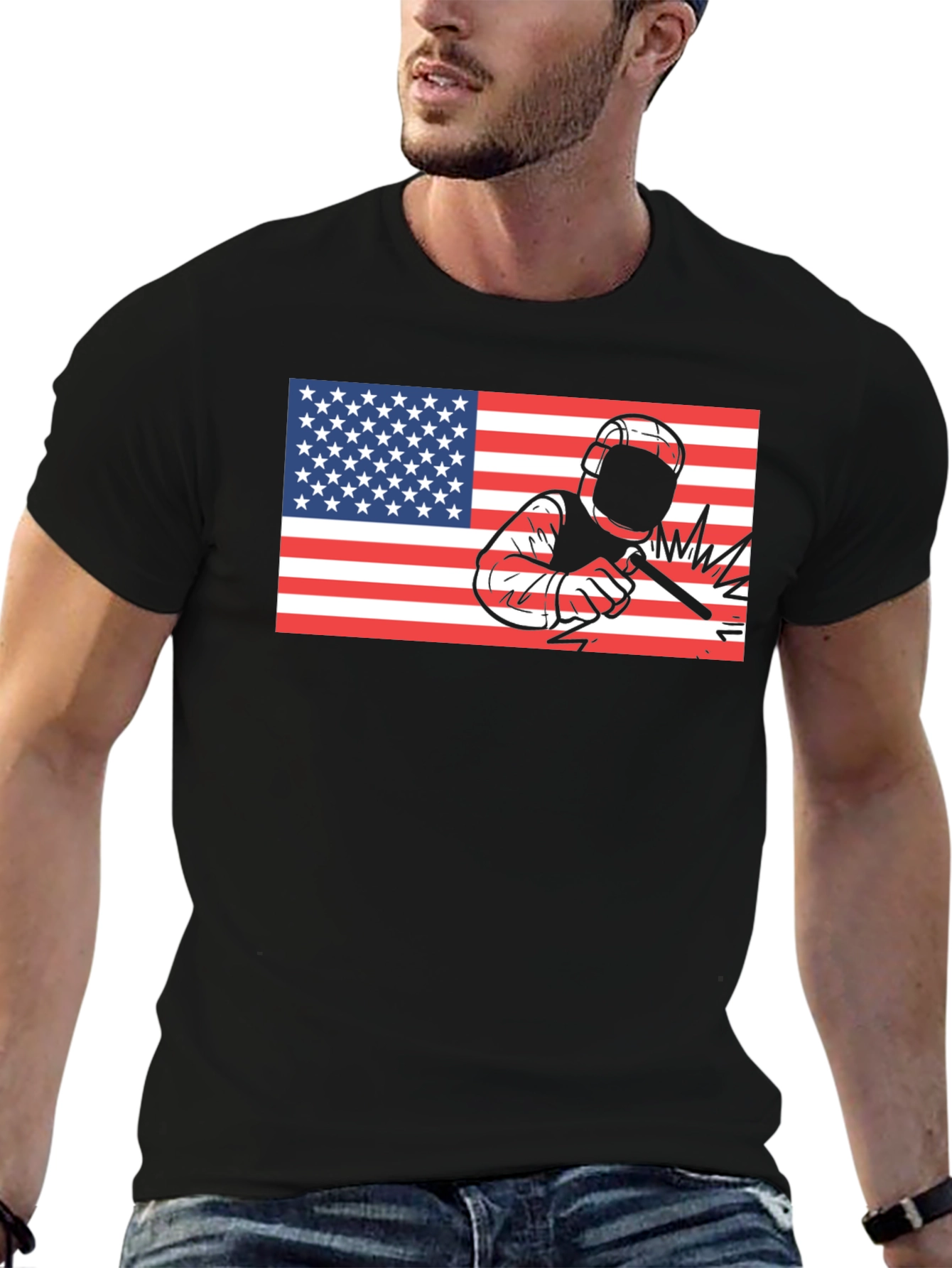 Welder American Flag Black T-Shirt