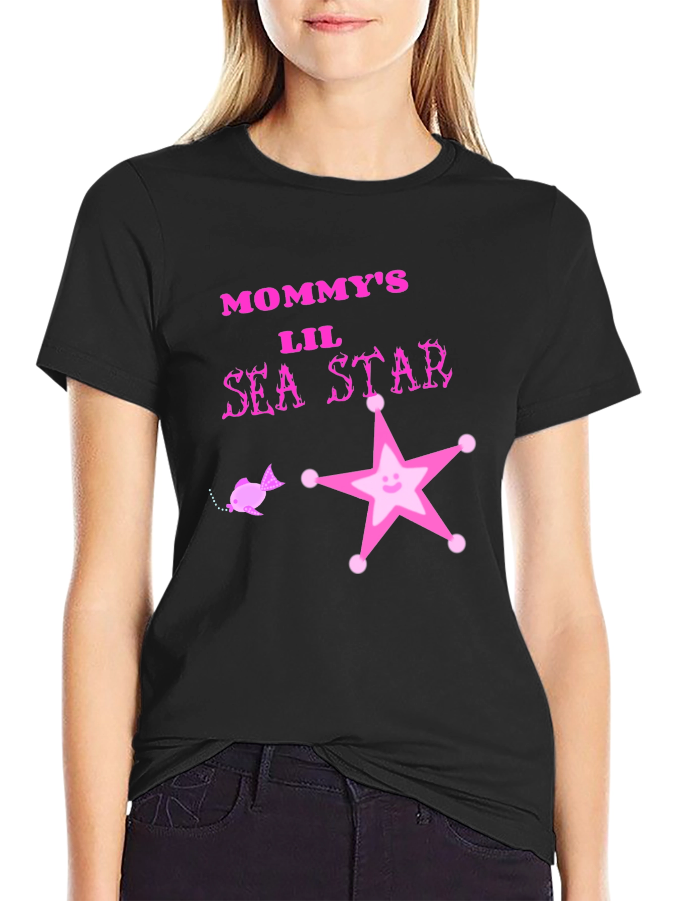 Mommys Lil Sea Star Black T-Shirt