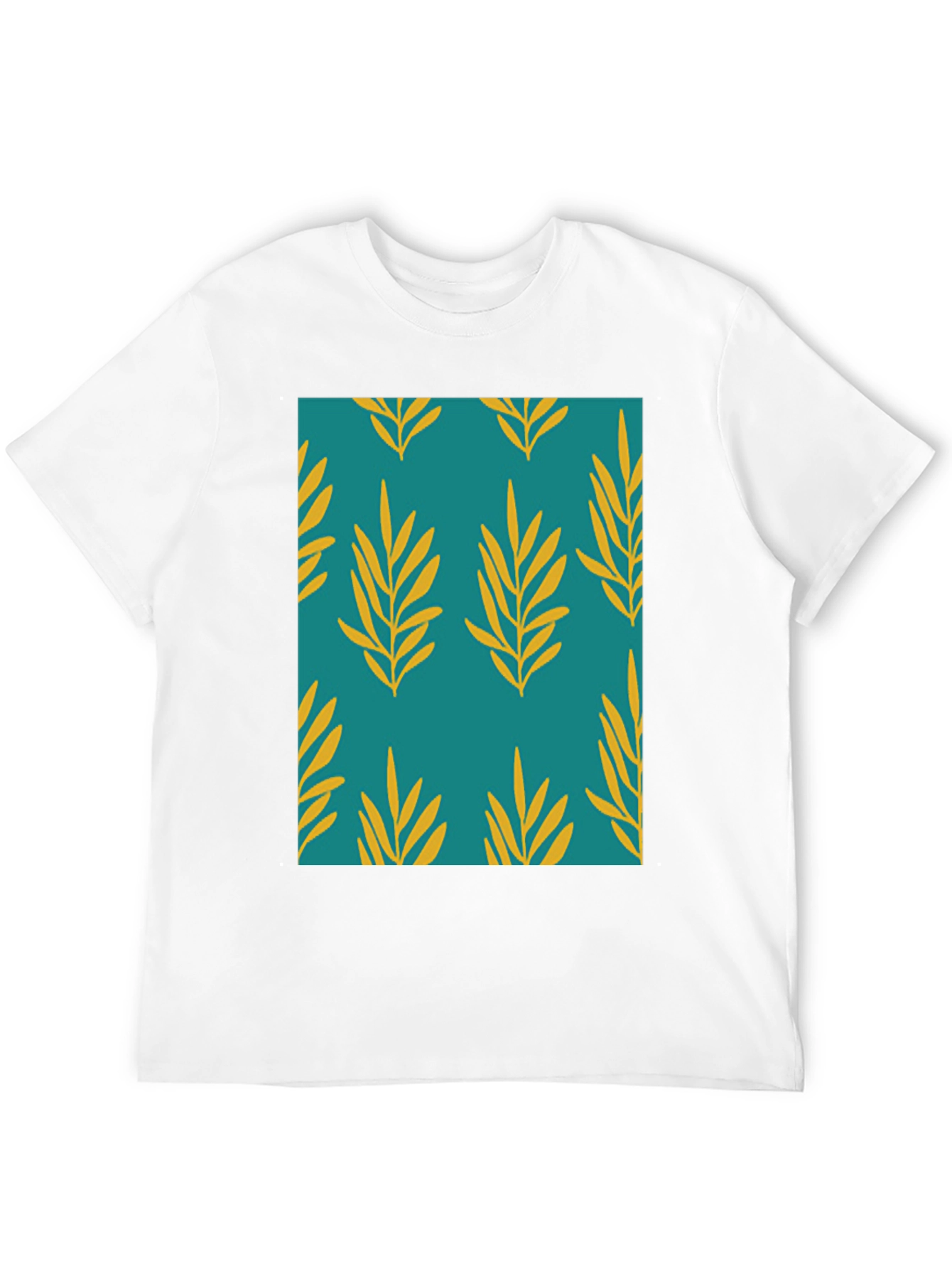 Leaf Pattern Print Mens Black T-Shirt