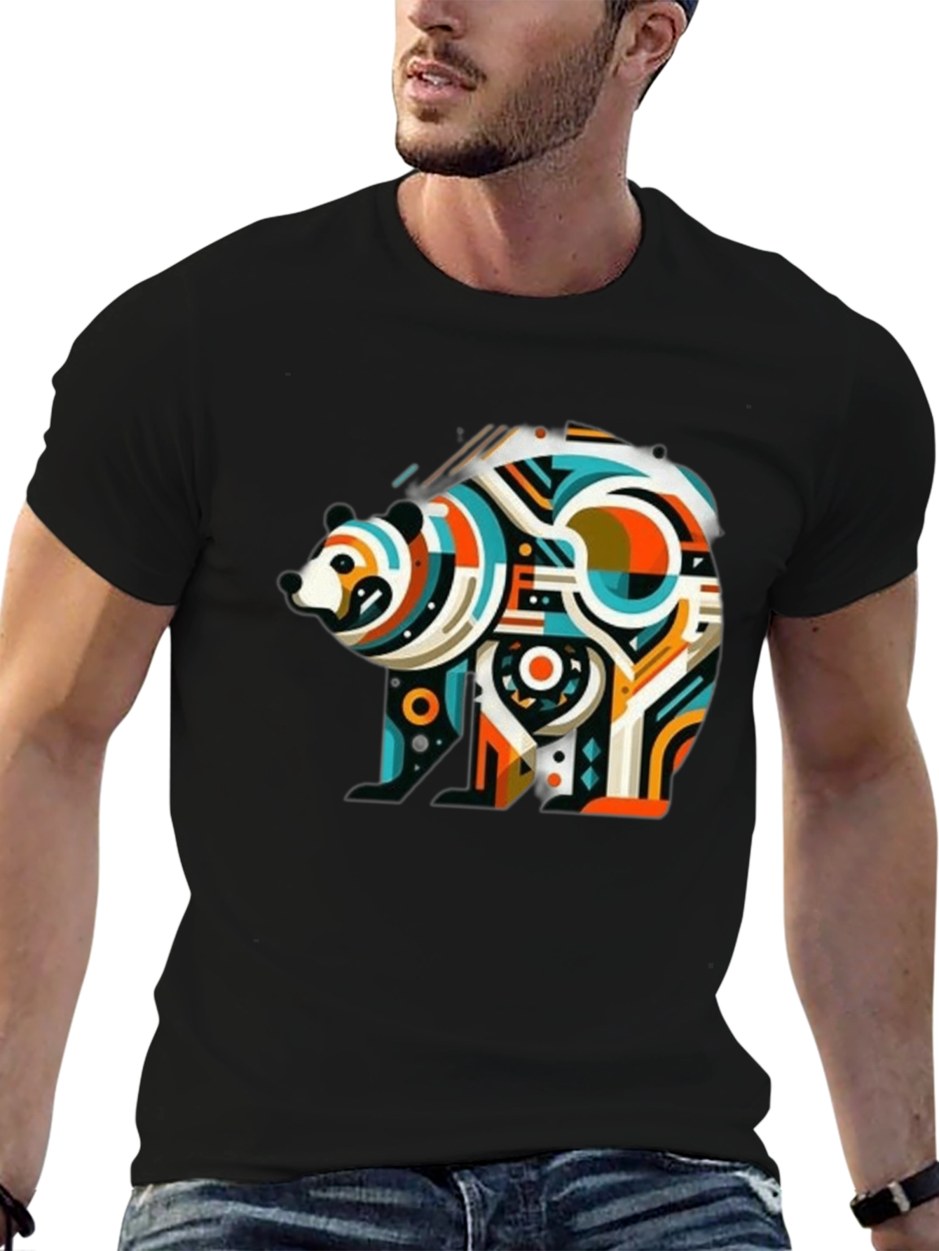 Abstract Bear Graphic Tee - Mens Black T-Shirt
