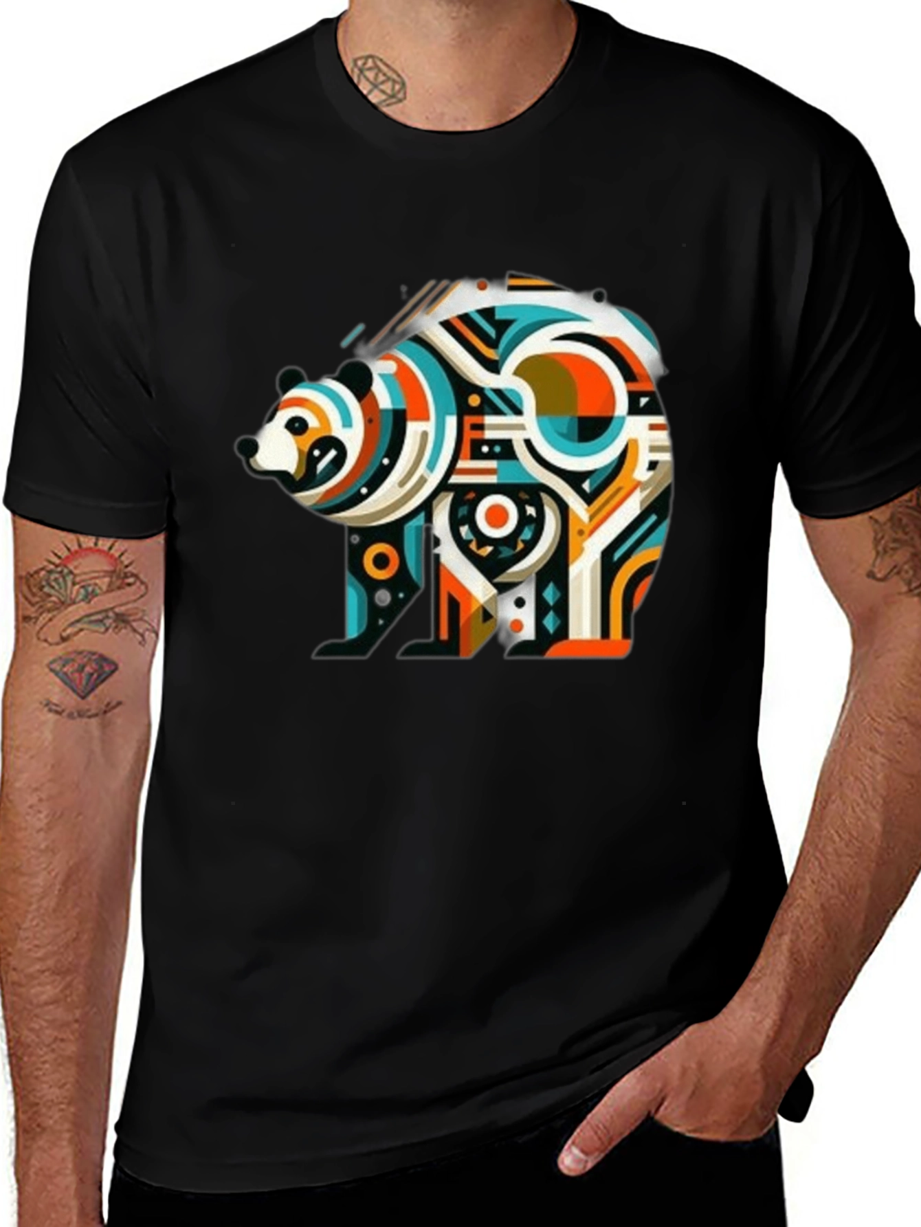 Abstract Bear Graphic Tee - Mens Black T-Shirt