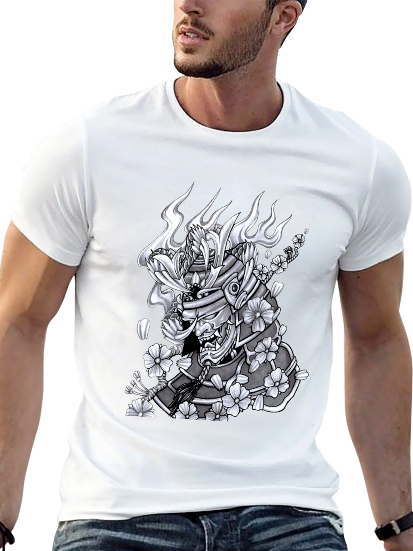 Samurai Mask Graphic Tee - Unique Japanese-Inspired Design