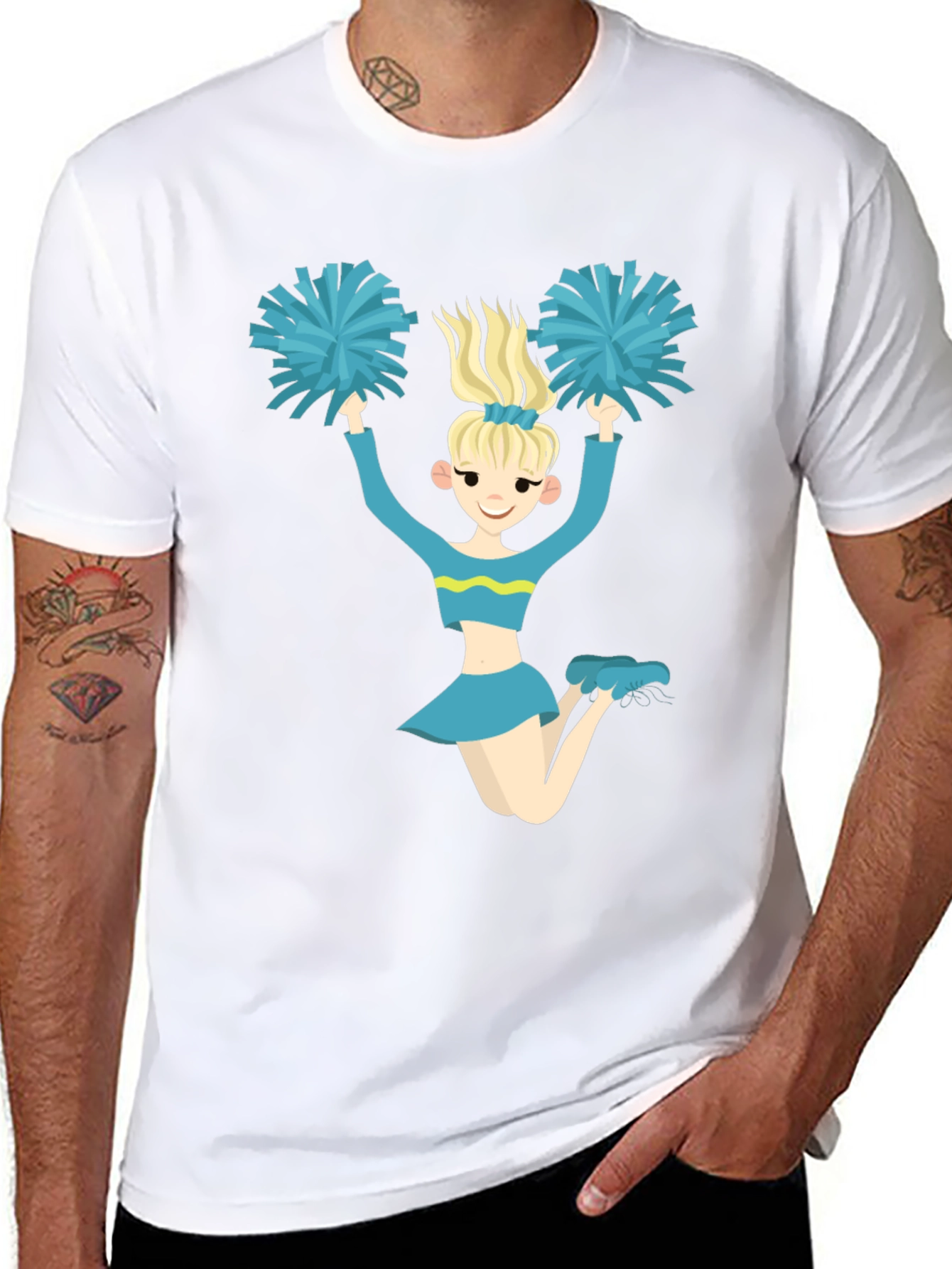 Cheerleader Graphic Tee - Black Cotton T-Shirt