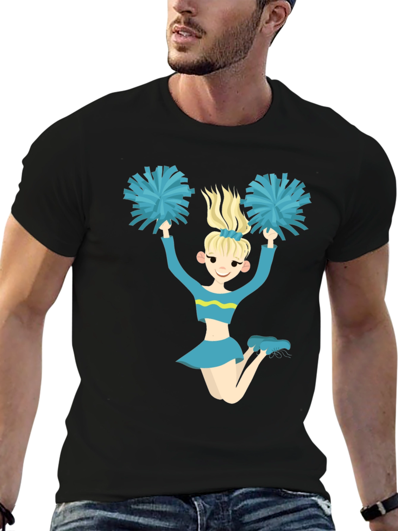 Cheerleader Graphic Tee - Black Cotton T-Shirt