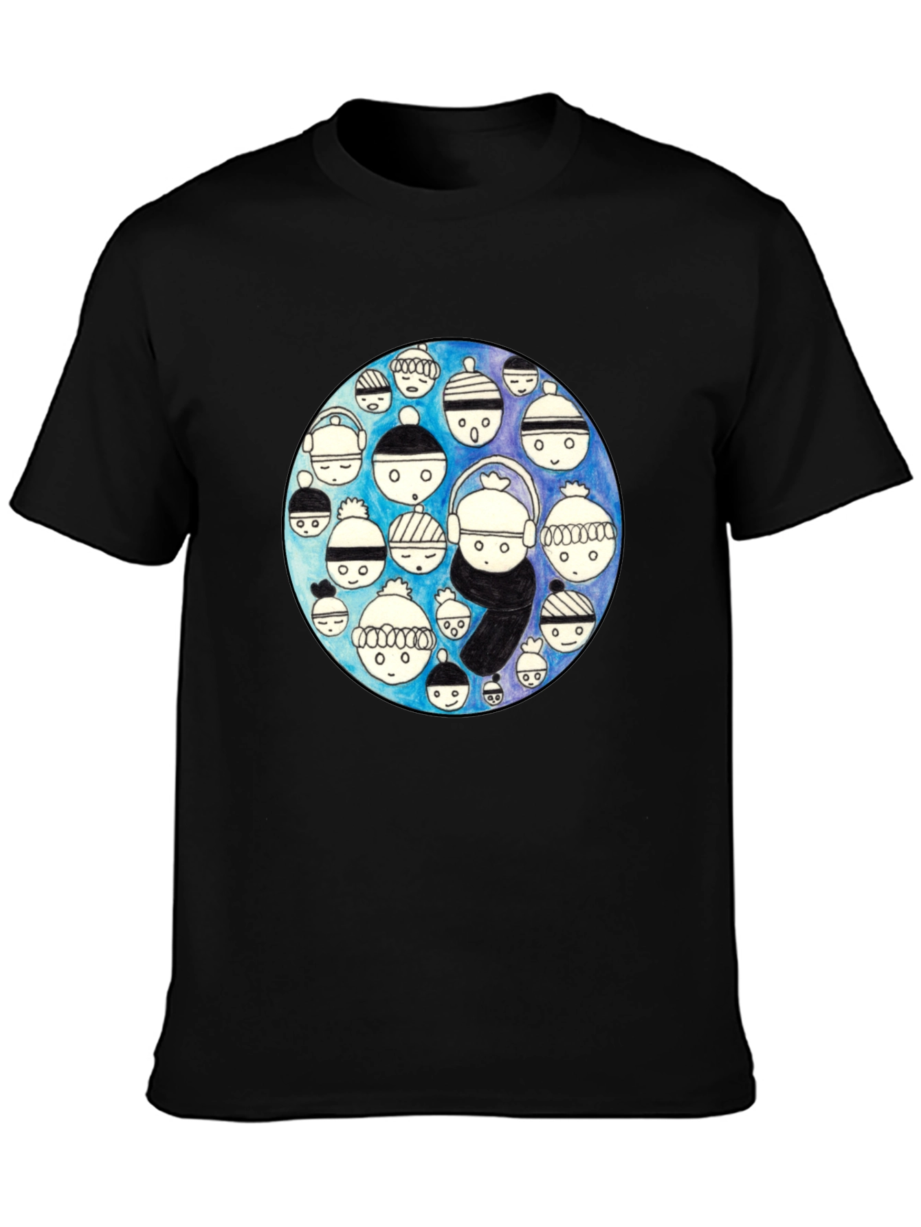 Unique Illustrated Faces Black T-Shirt