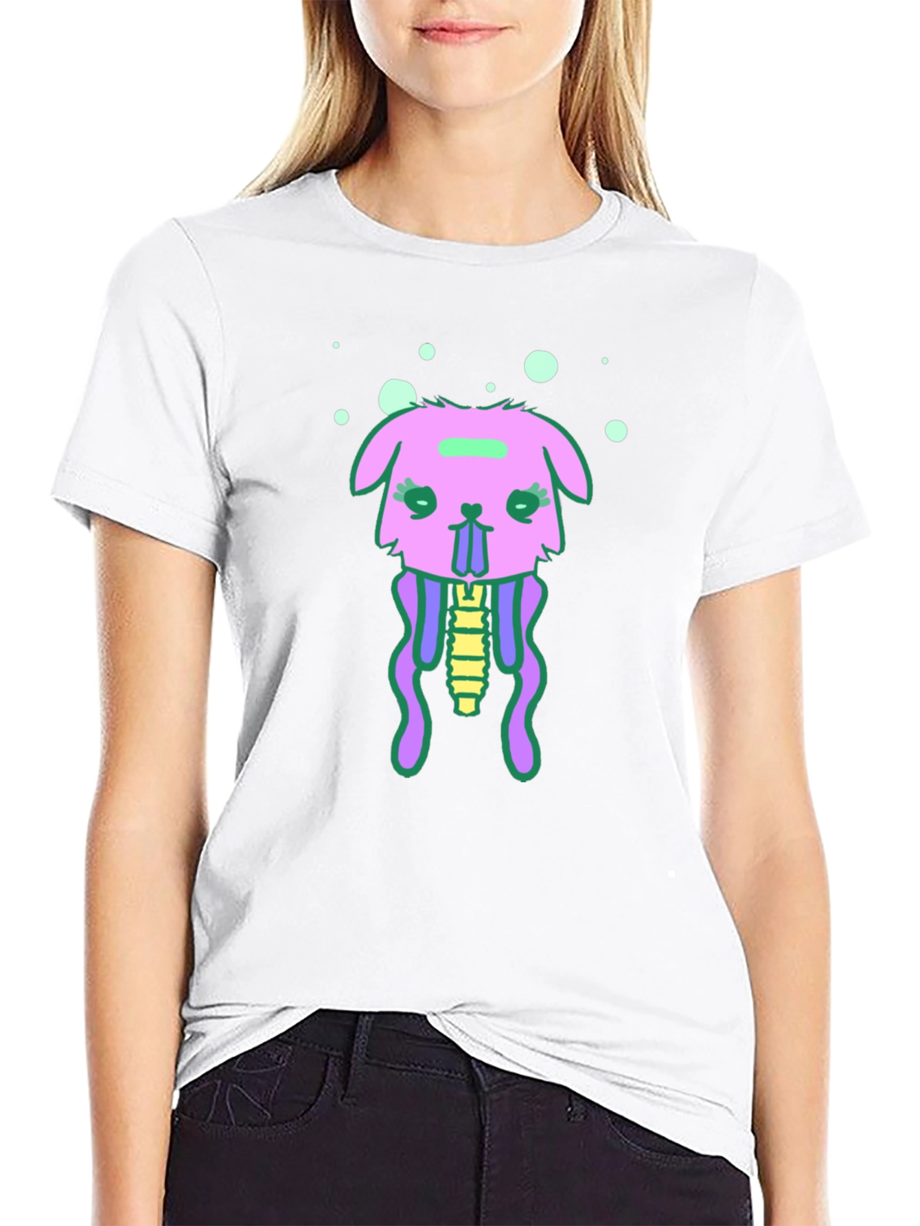 Black T-Shirt with Funky Jellyfish Bunny Design