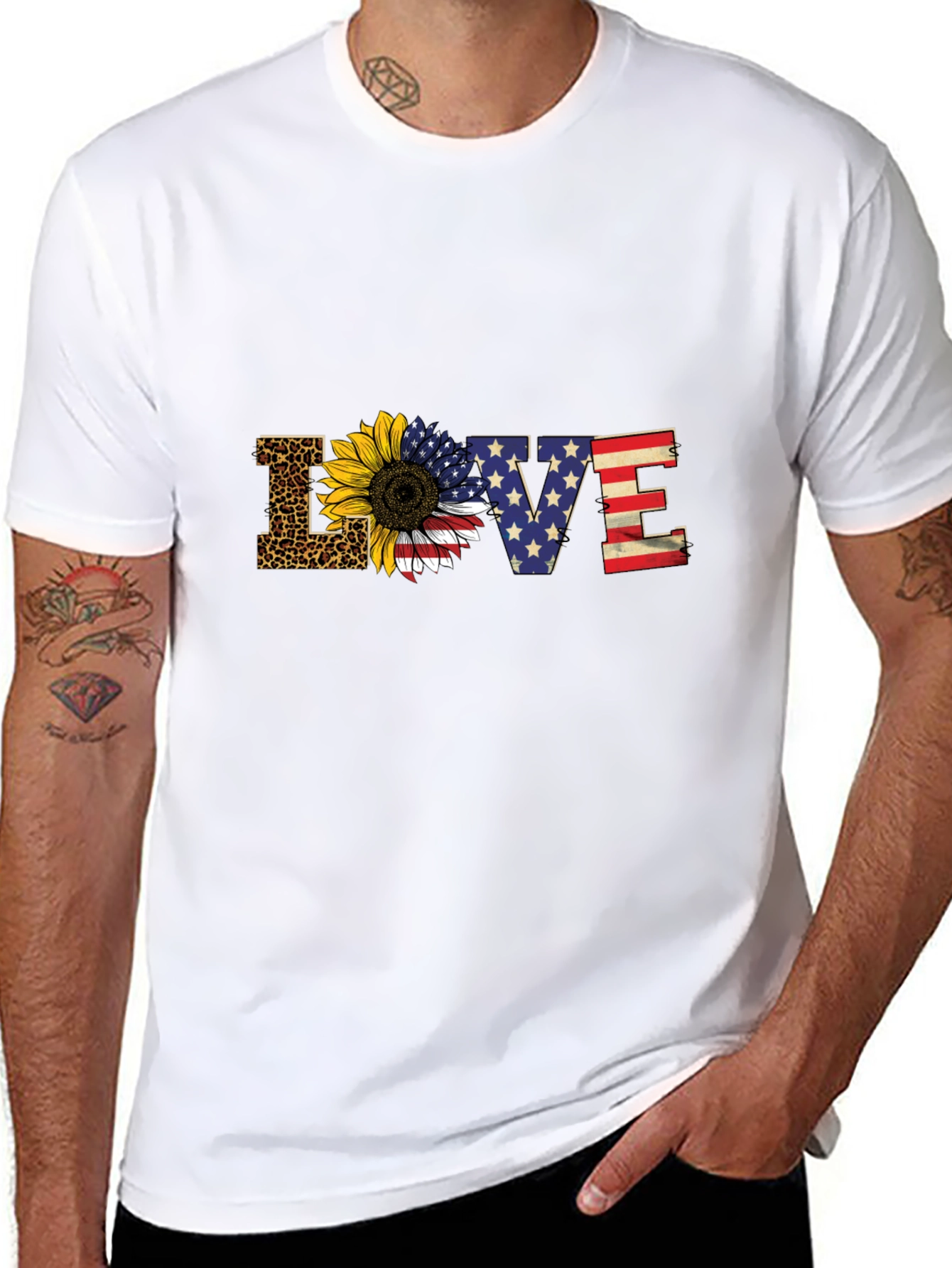 Patriotic Leopard Sunflower LOVE Graphic Tee