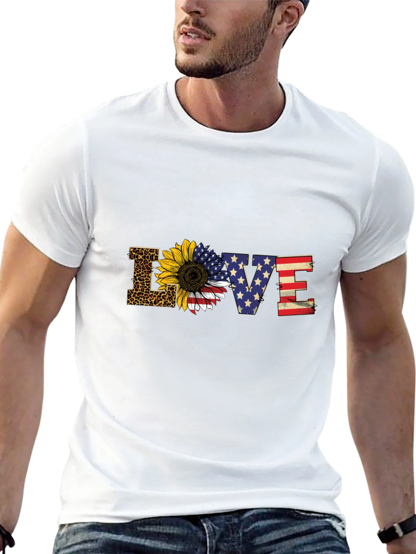 Patriotic Leopard Sunflower LOVE Graphic Tee