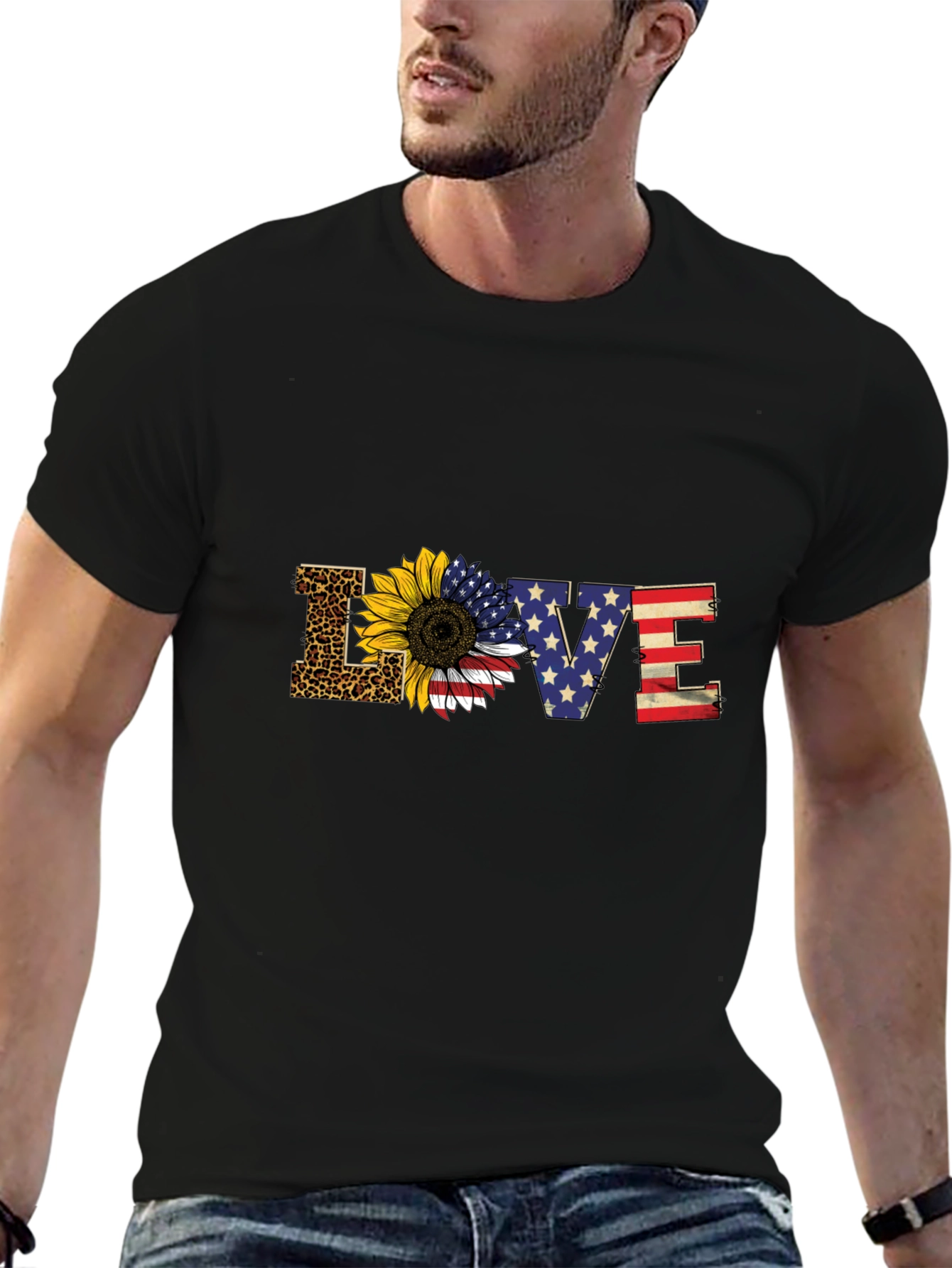 Patriotic Leopard Sunflower LOVE Graphic Tee