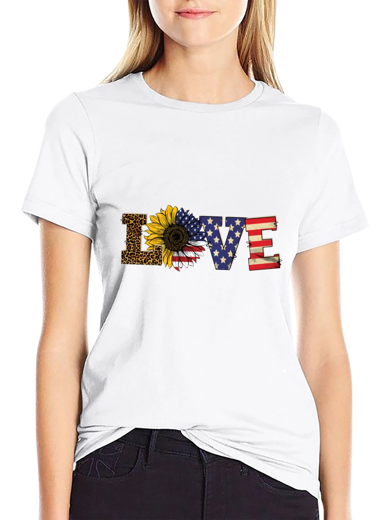 Patriotic Leopard Sunflower LOVE Graphic Tee