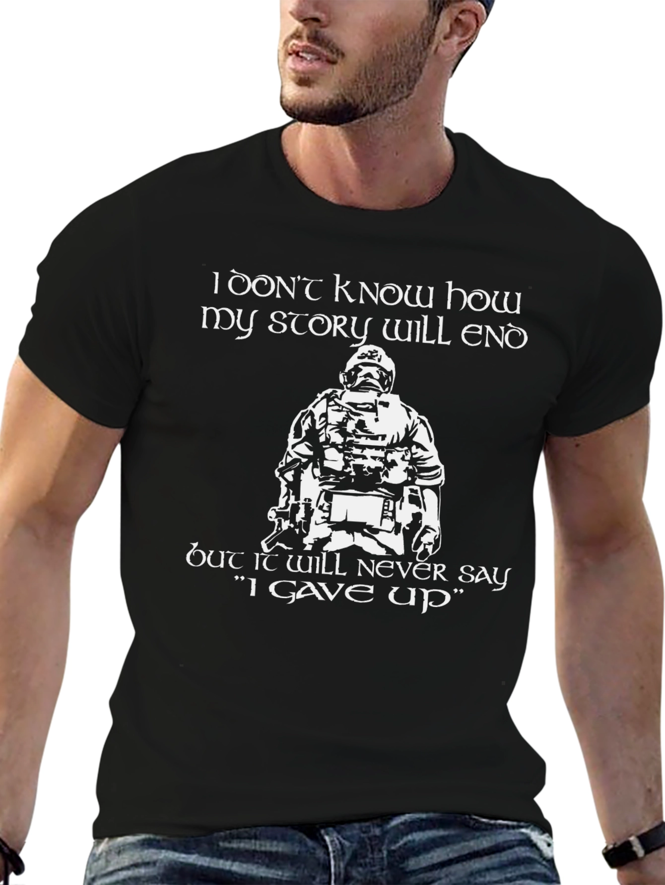 Never Give Up Graphic Tee - Black