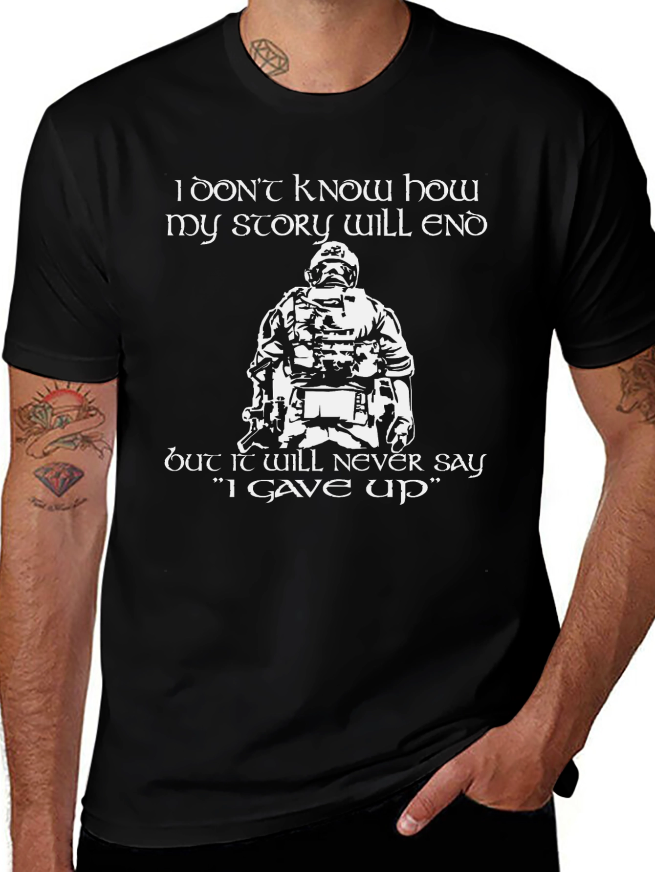 Never Give Up Graphic Tee - Black
