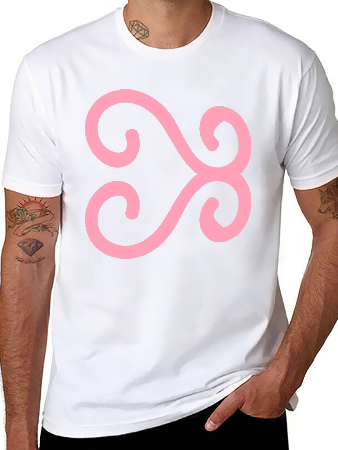 Black T-Shirt with Pink Adinkra Symbol