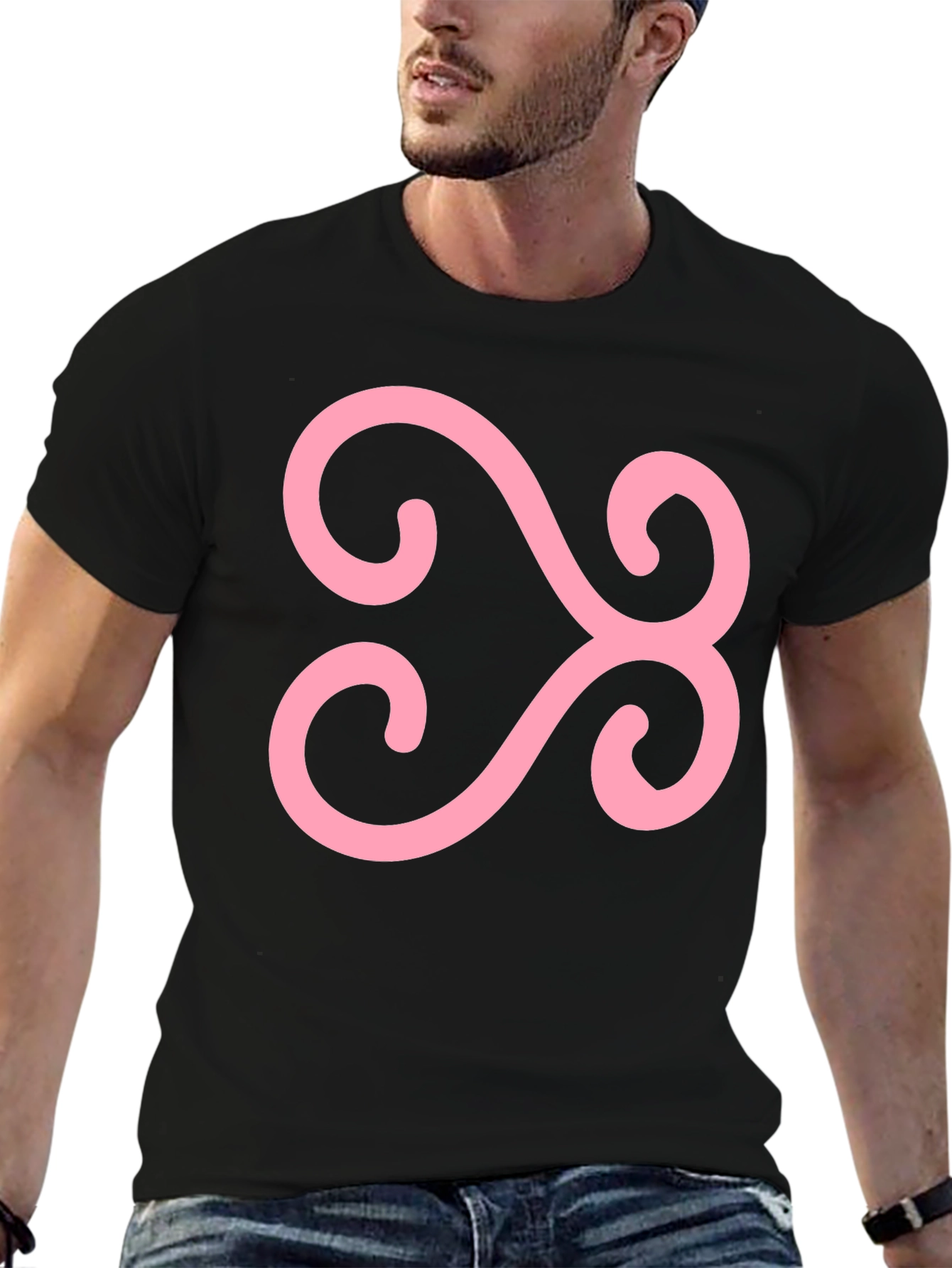 Black T-Shirt with Pink Adinkra Symbol