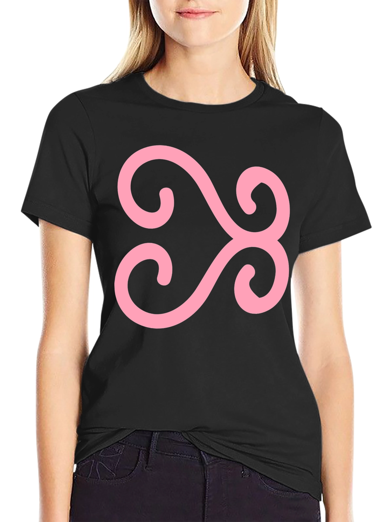 Black T-Shirt with Pink Adinkra Symbol