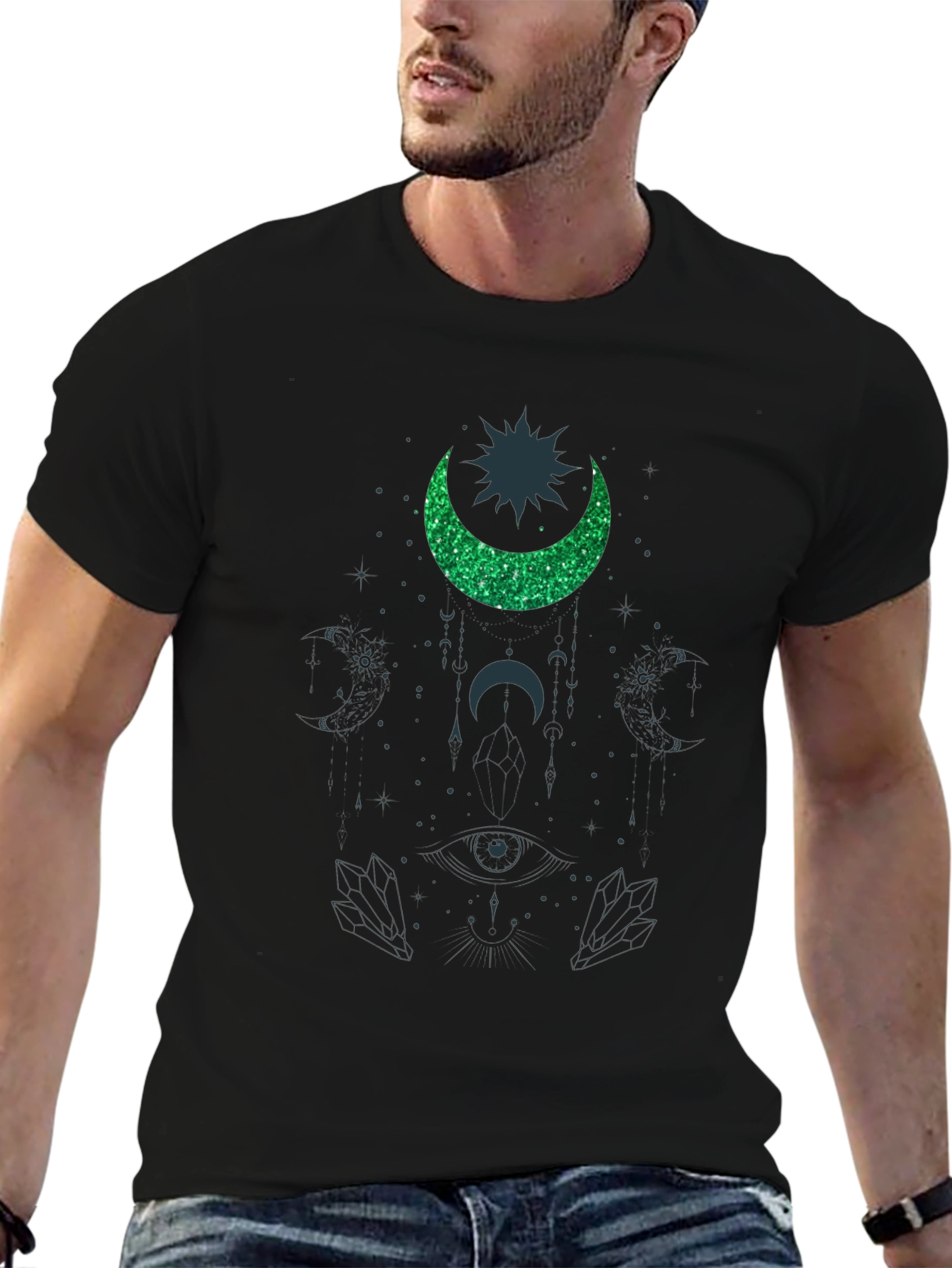 Cosmic Crescent T-Shirt - Mystical Design