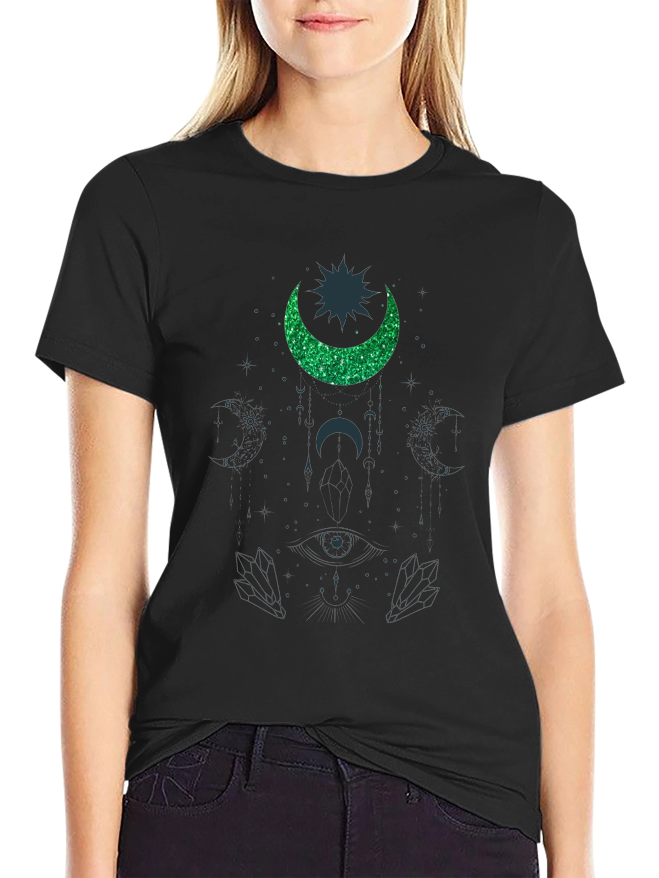 Cosmic Crescent T-Shirt - Mystical Design