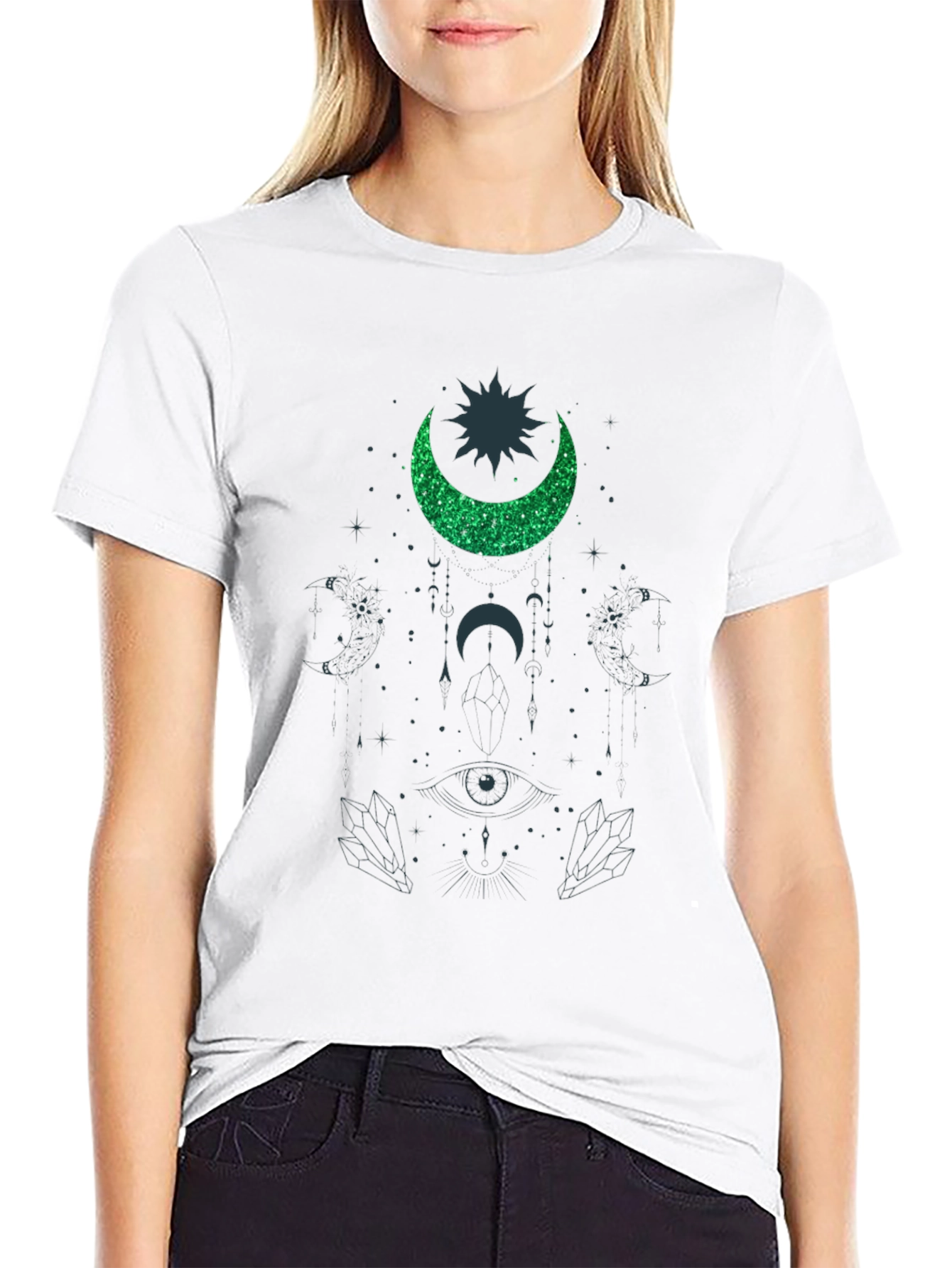 Cosmic Crescent T-Shirt - Mystical Design