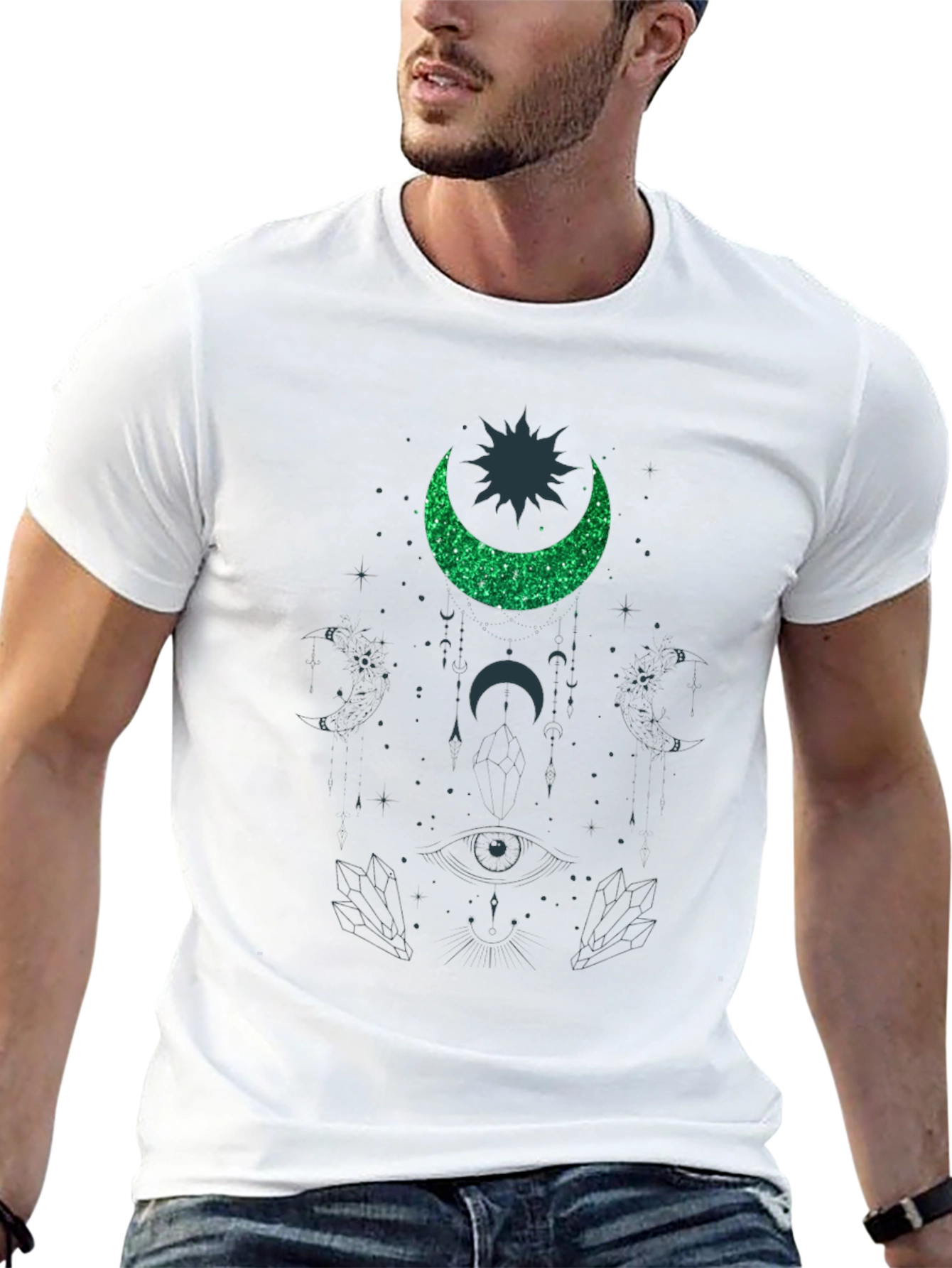 Cosmic Crescent T-Shirt - Mystical Design