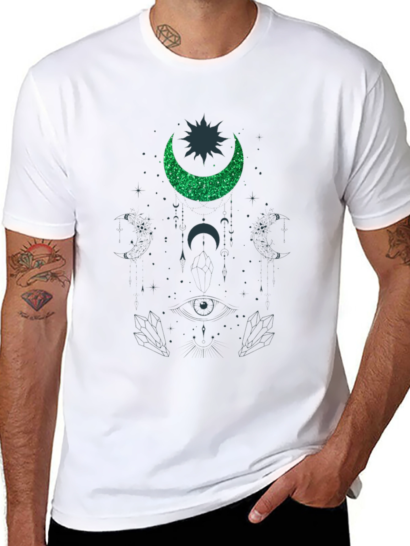 Cosmic Crescent T-Shirt - Mystical Design