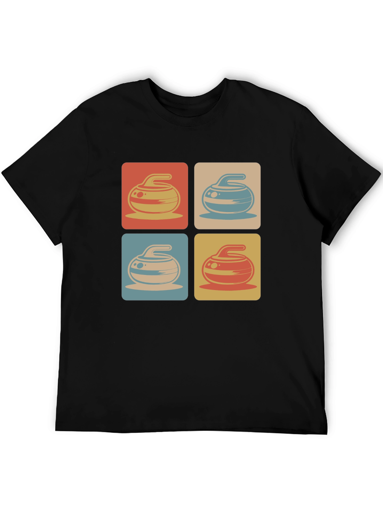 Retro Curling Rock Pattern Tee