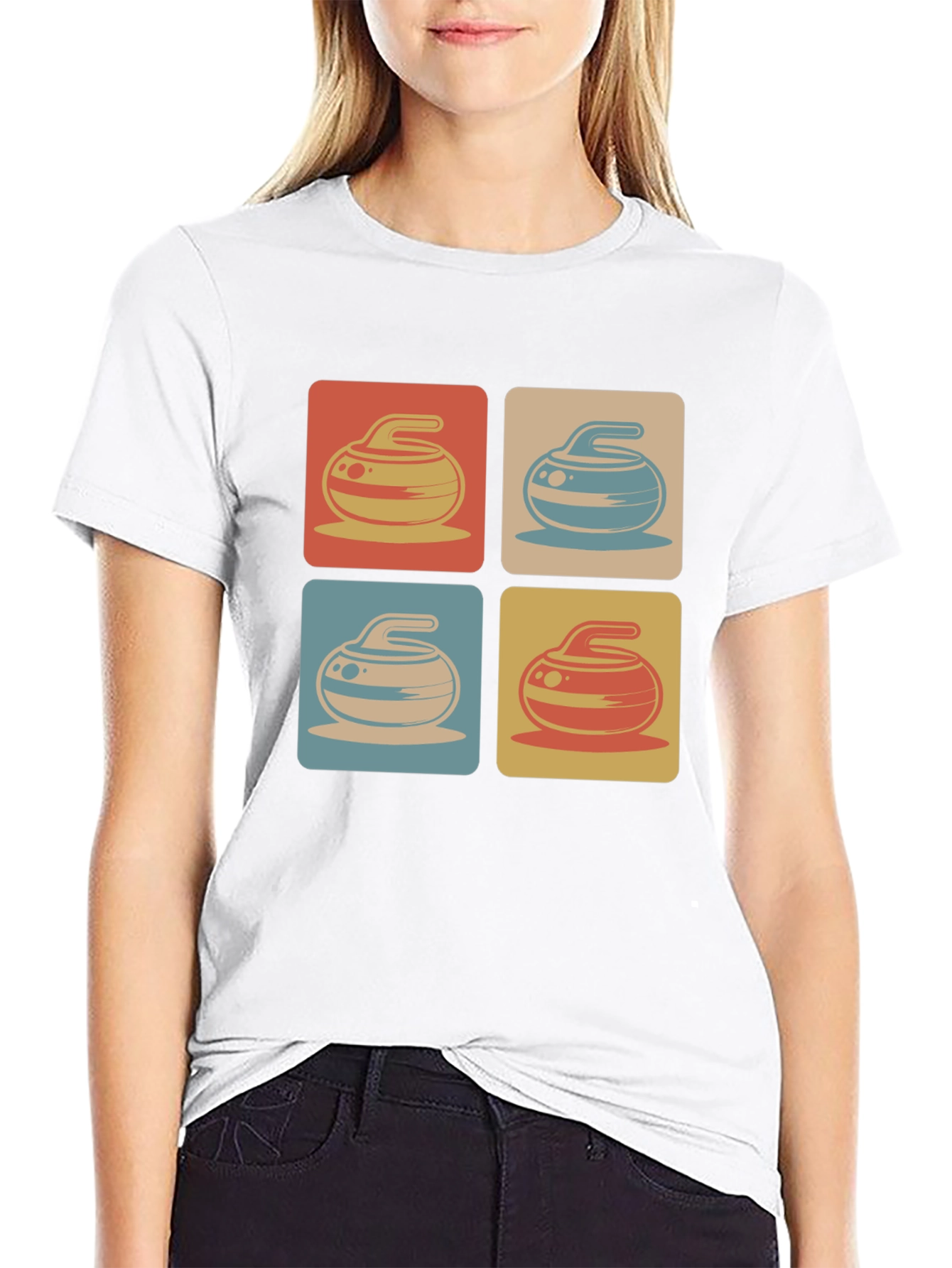 Retro Curling Rock Pattern Tee