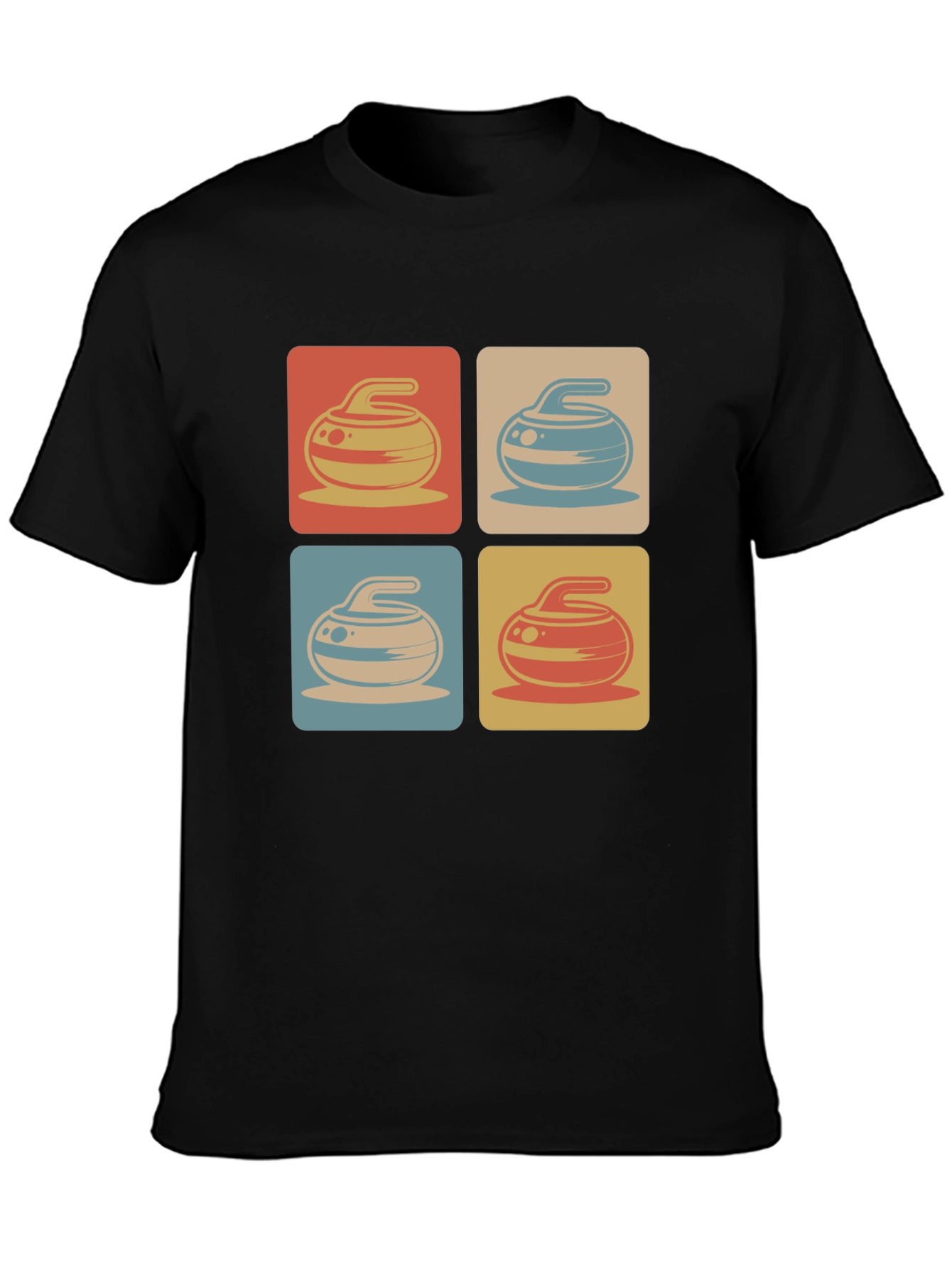 Retro Curling Rock Pattern Tee