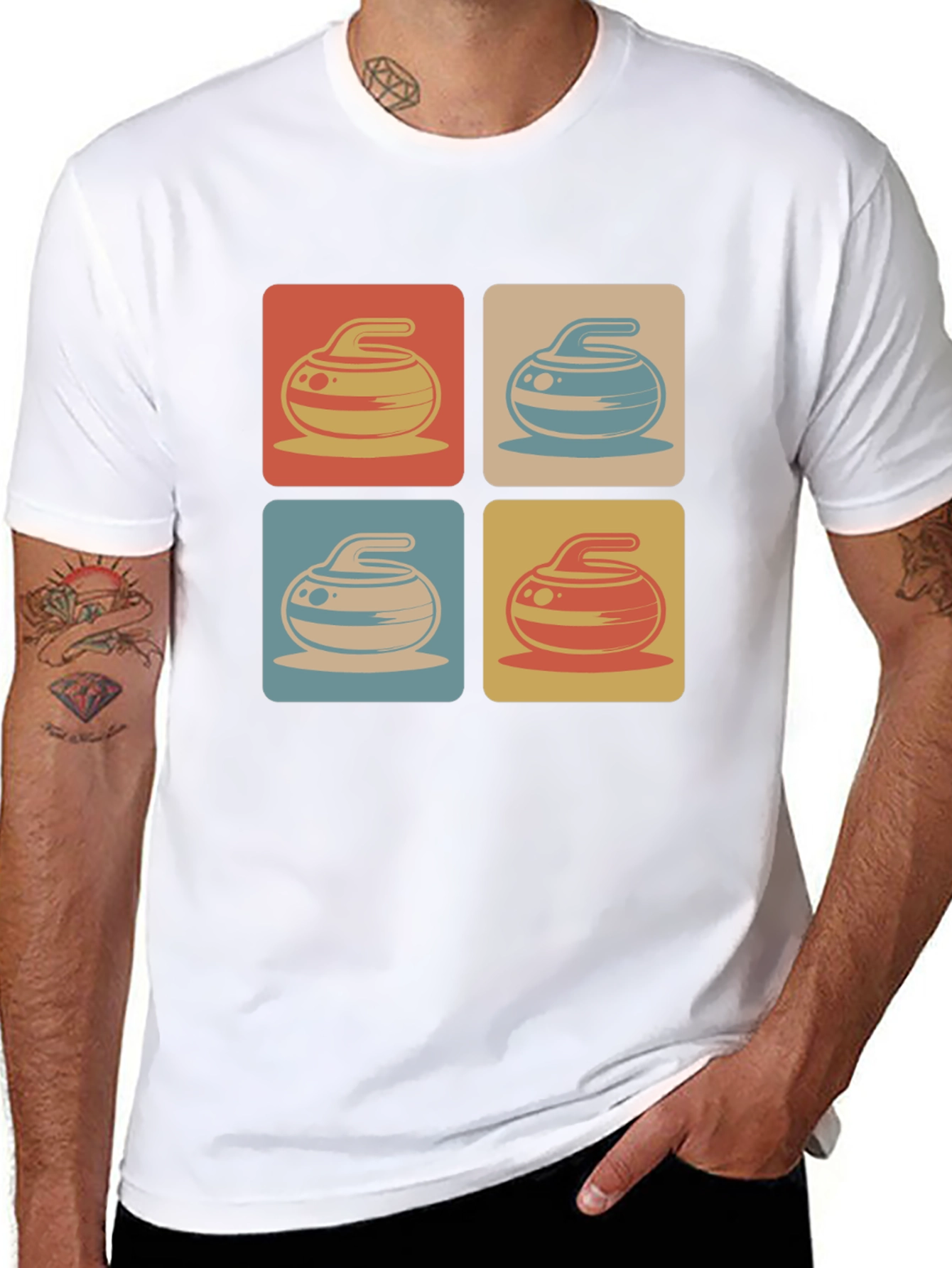 Retro Curling Rock Pattern Tee
