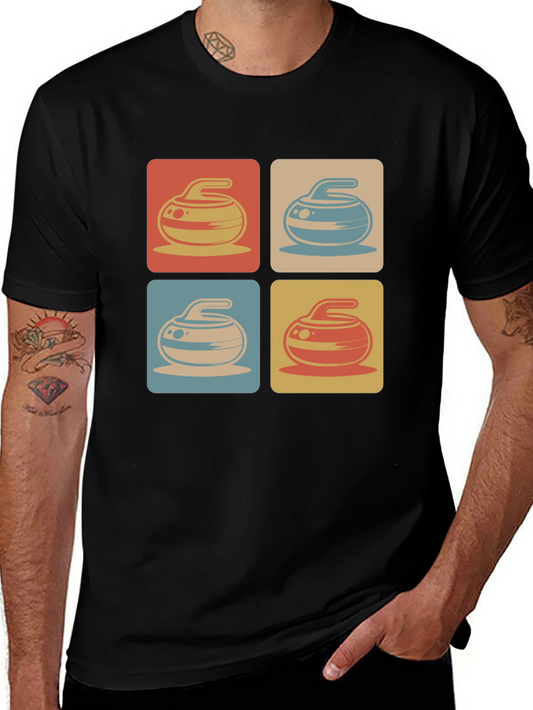 Retro Curling Rock Pattern Tee
