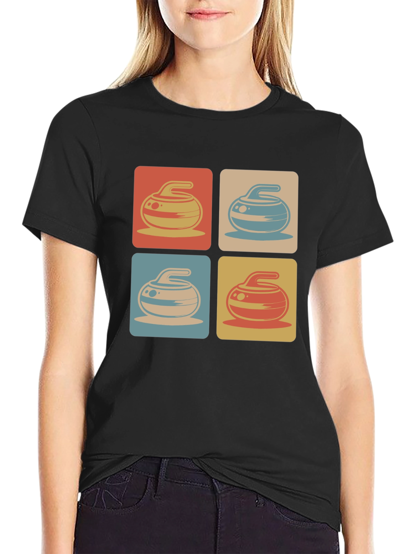 Retro Curling Rock Pattern Tee