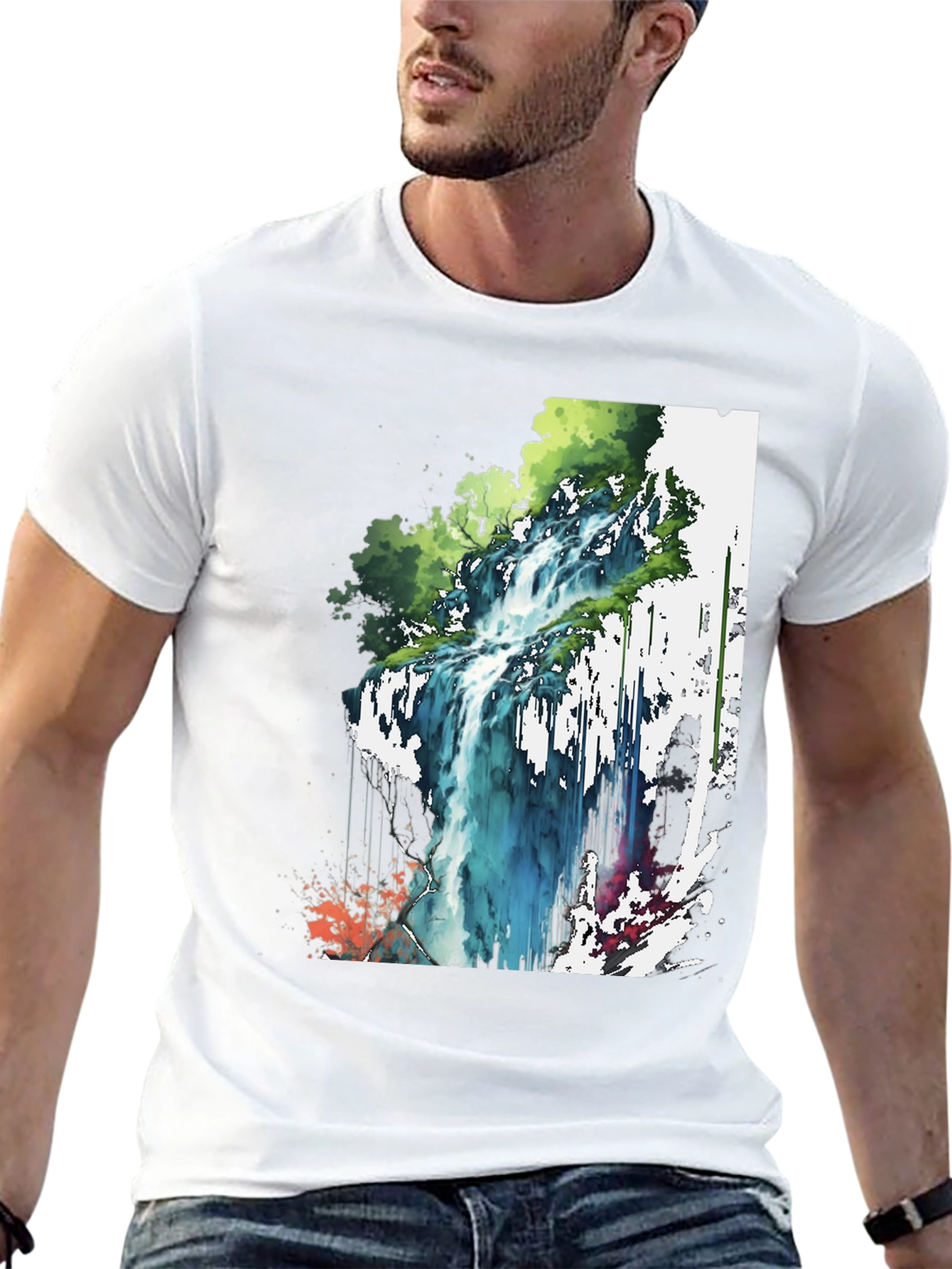 Waterfall Graphic Tee - Nature Inspired Design