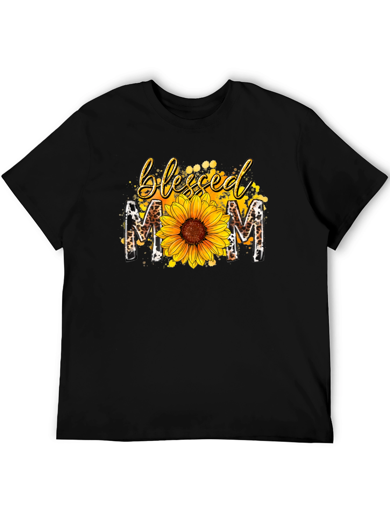Blessed Mom Sunflower Graphic Tee - Black