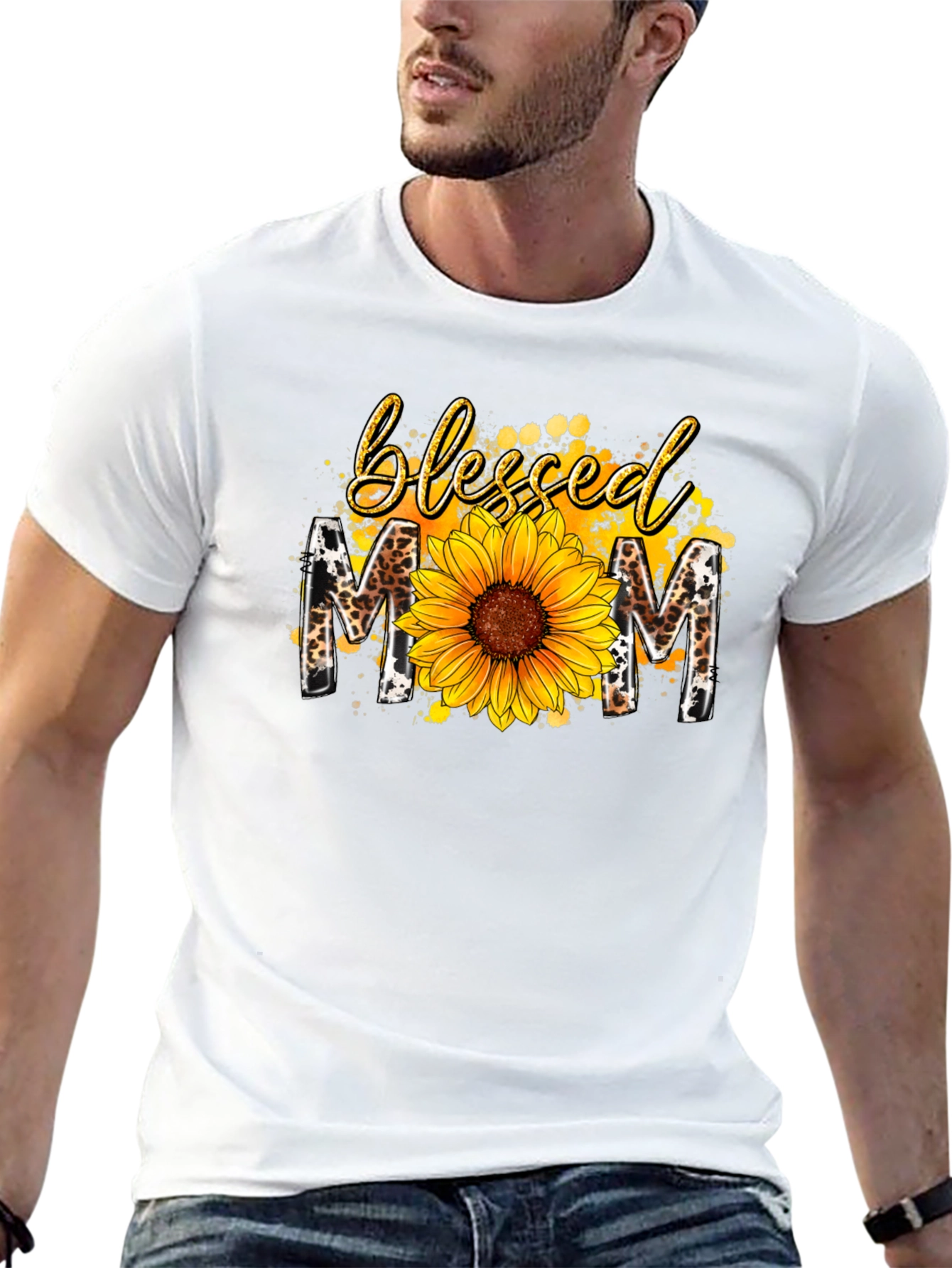 Blessed Mom Sunflower Graphic Tee - Black