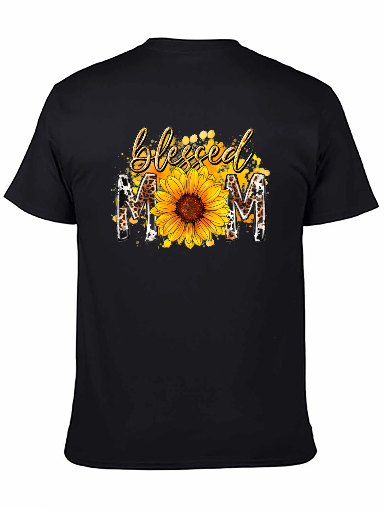 Blessed Mom Sunflower Graphic Tee - Black