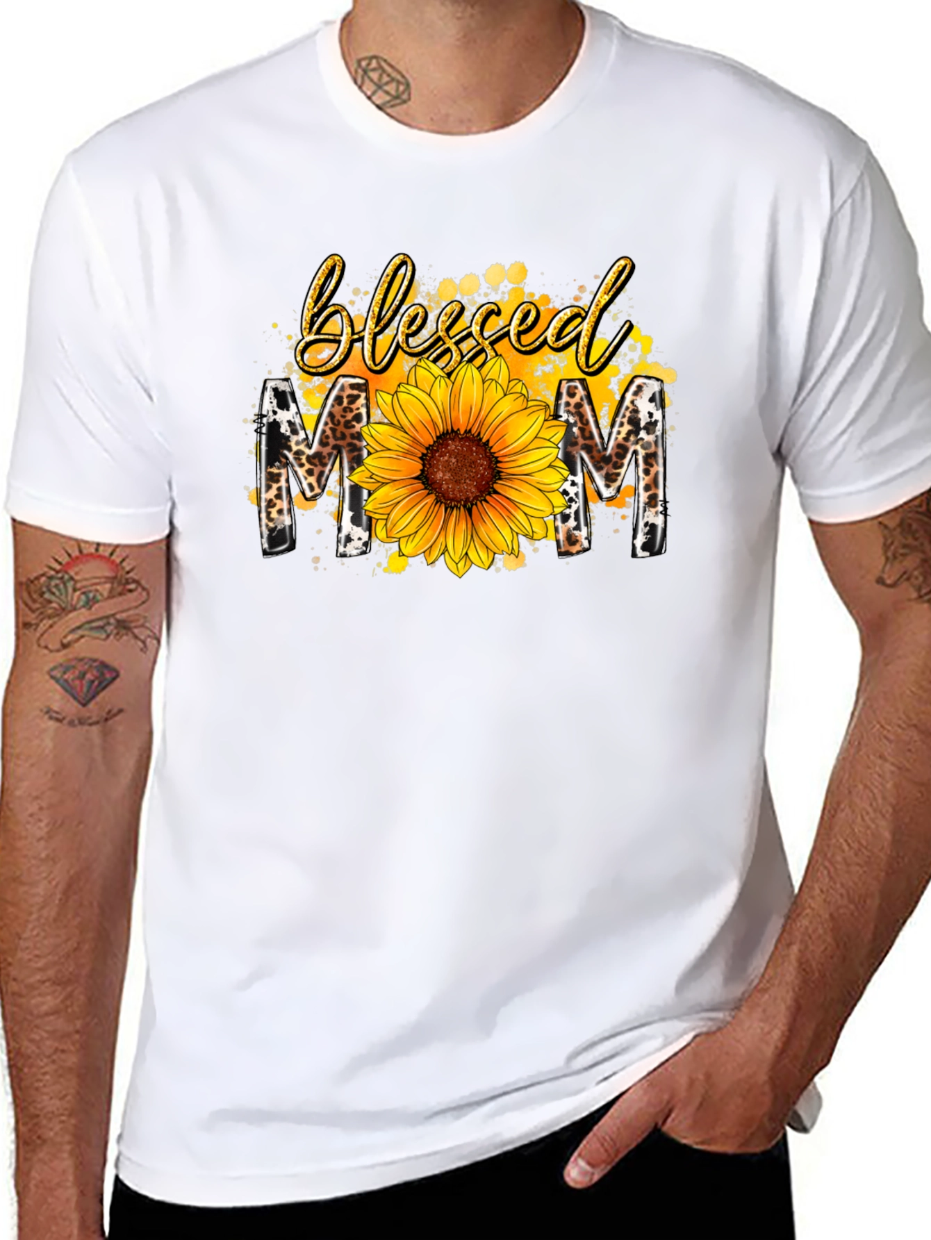 Blessed Mom Sunflower Graphic Tee - Black